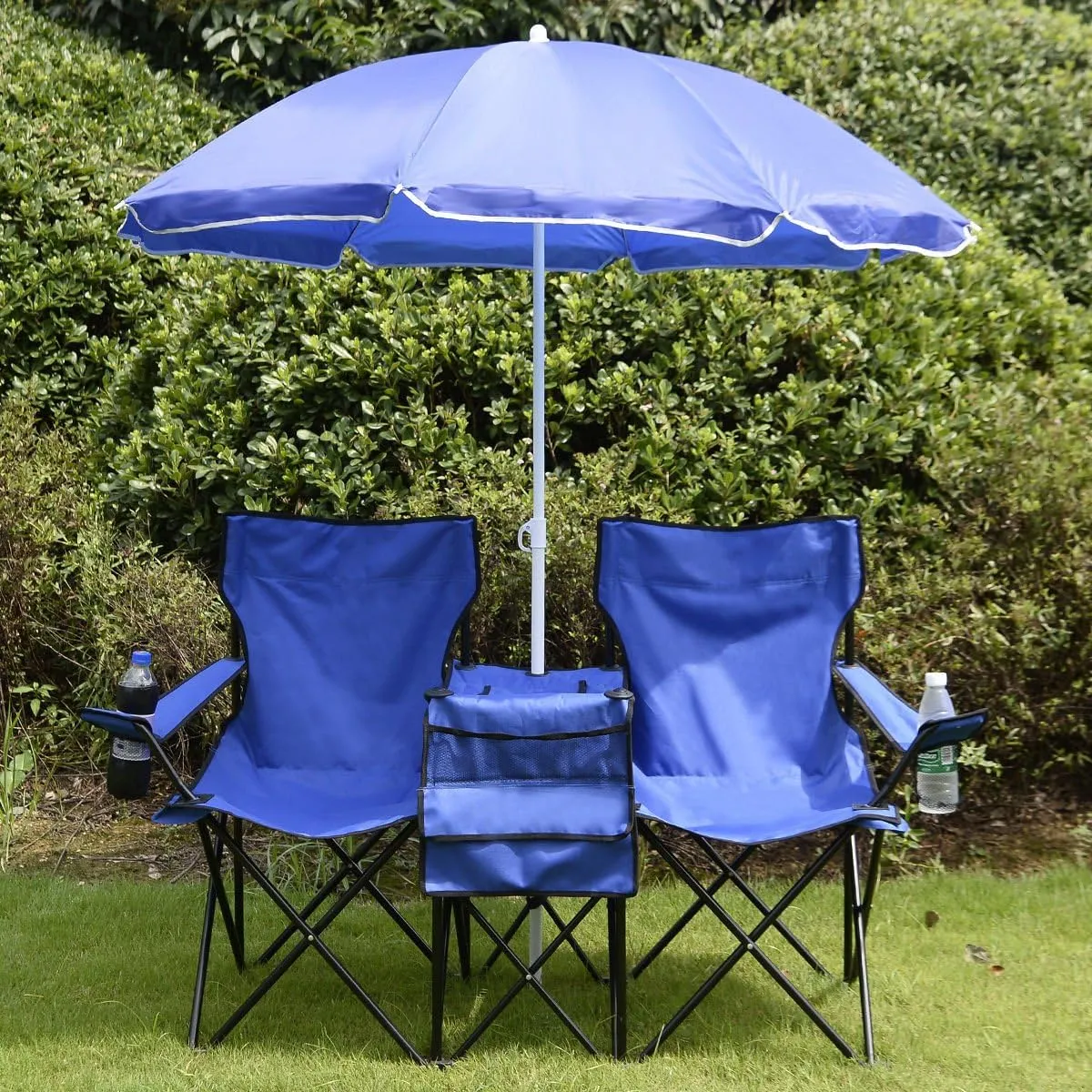 LEGENDARY-YES Portable Folding Picnic Double Chair W/Umbrella Table Cooler Beach Camping Chair