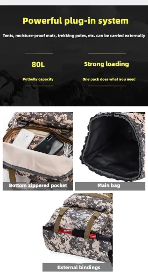 Leisure Travel Large Capacity 80L Waterproof Camouflage Mountaineering Bag Tactical Backpack Outdoor Sports Trekking Backpack (black)
