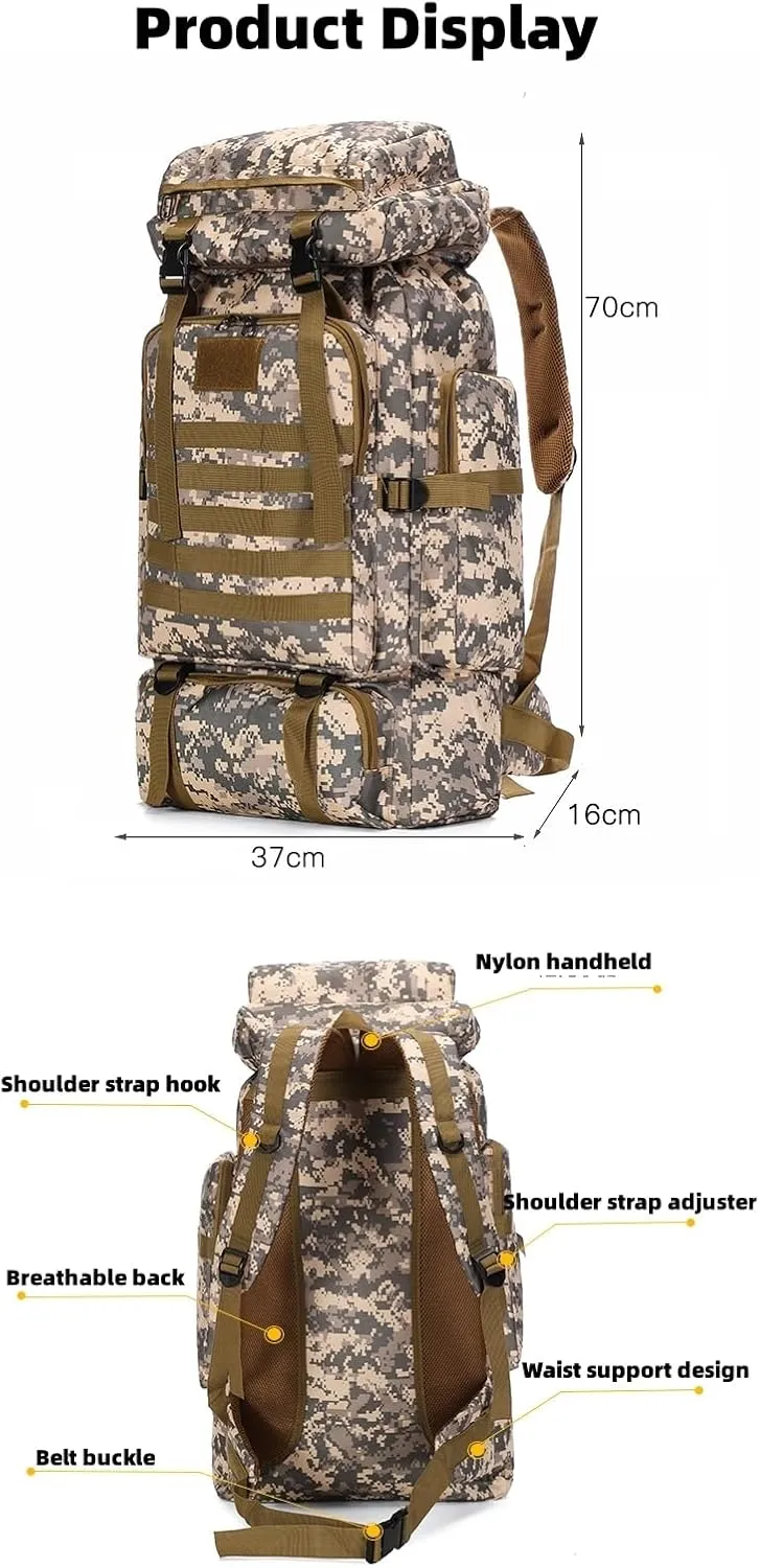 Leisure Travel Large Capacity 80L Waterproof Camouflage Mountaineering Bag Tactical Backpack Outdoor Sports Trekking Backpack (black)