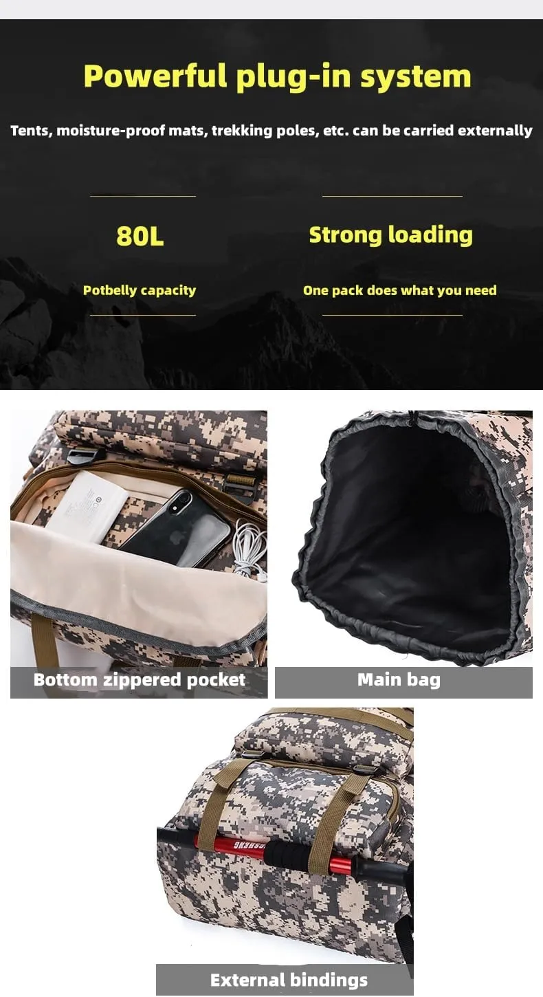 Leisure Travel Large Capacity 80L Waterproof Camouflage Mountaineering Bag Tactical Backpack Outdoor Sports Trekking Backpack (black)
