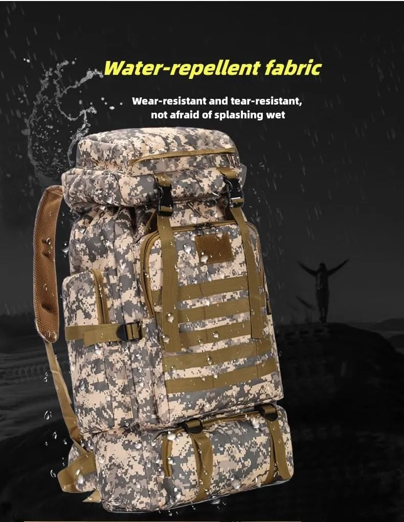 Leisure Travel Large Capacity 80L Waterproof Camouflage Mountaineering Bag Tactical Backpack Outdoor Sports Trekking Backpack (black)