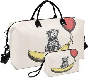 Leopard Banana Red Balloon Duffel Bag for Traveling, Gym Bags with Multiple Interior Pockets for Women Men Toiletry Purse Included 20.5”x 1.9” x 13.8”
