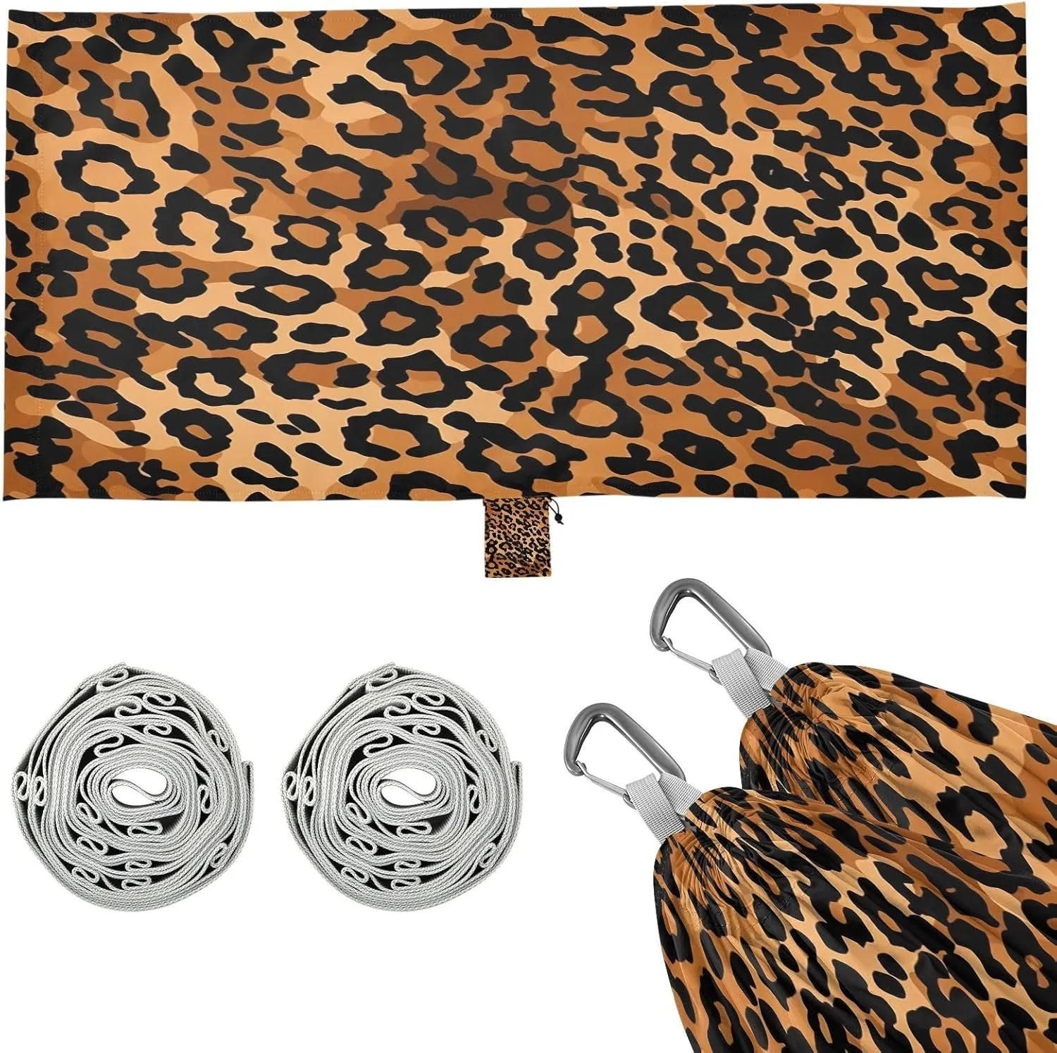 Leopard Print Camping Hammock, Single Portable Hammocks with Tree Straps & Attached Carry Bag, 330Lbs Capacity Perfect for Outside Indoor Hiking Beach Backpack Travel
