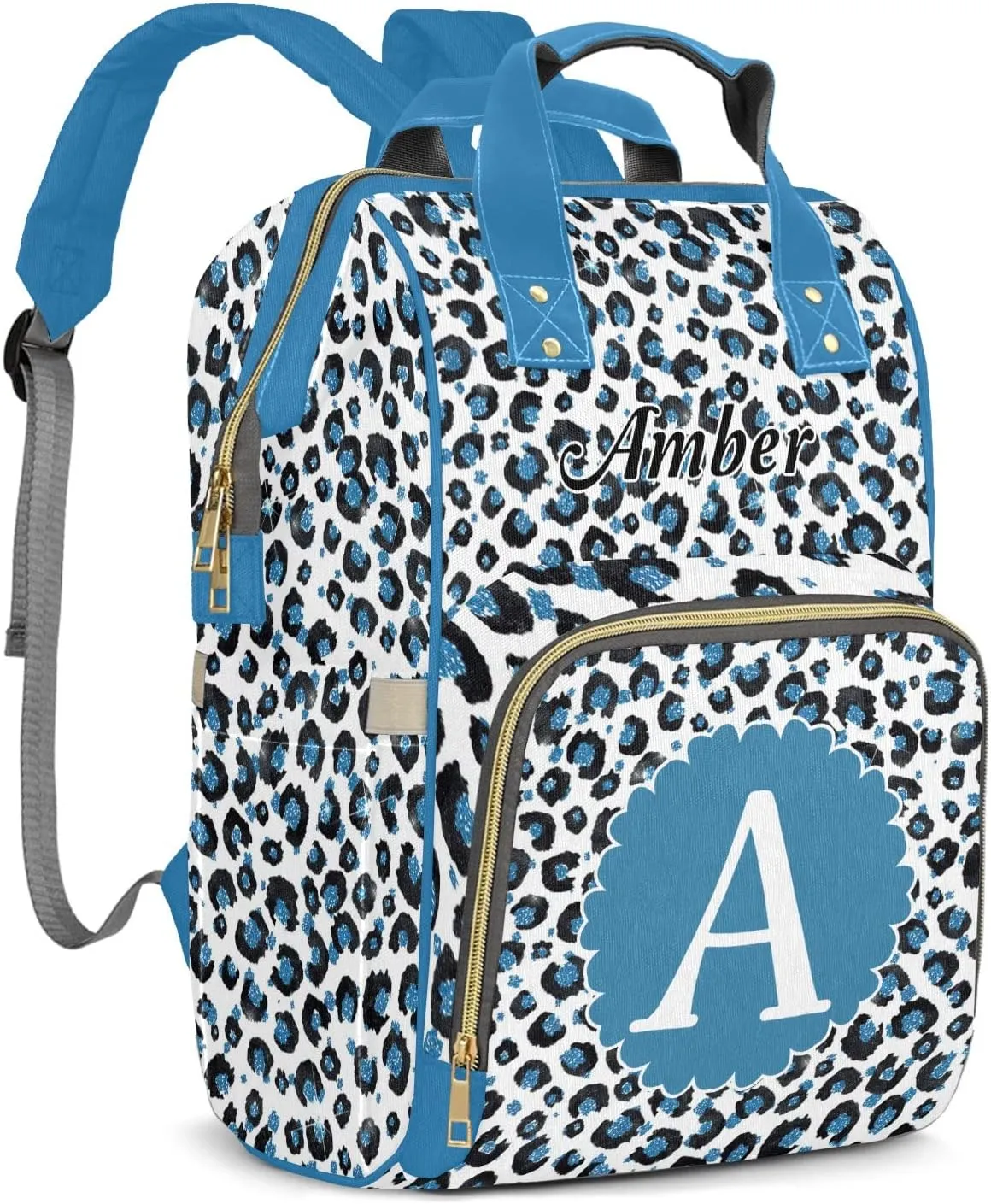 Leopard Print Color Blue Diaper Bags Customized Mummy Nursing Casual Daypack Hiking Camping Baby Bags for Mom