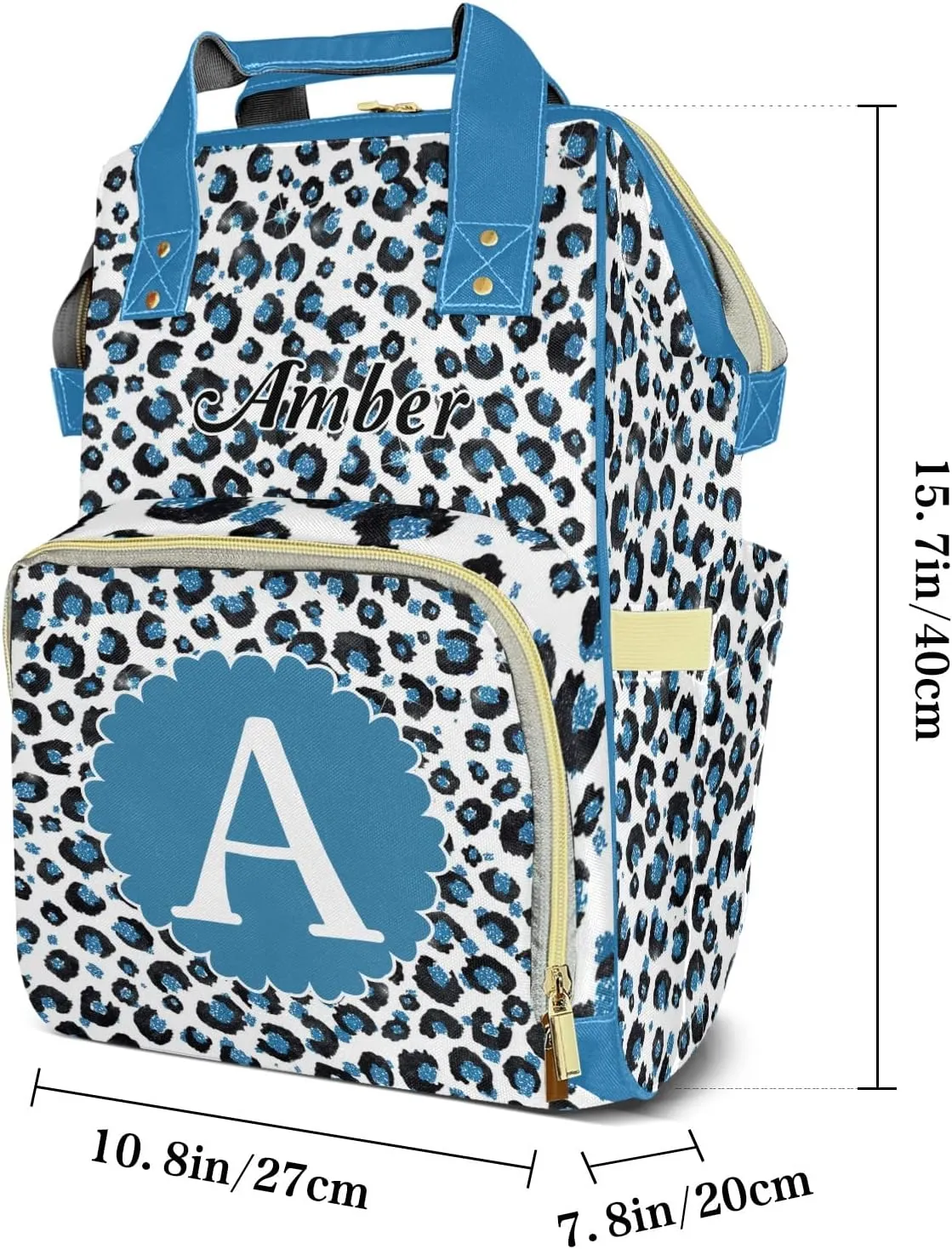 Leopard Print Color Blue Diaper Bags Customized Mummy Nursing Casual Daypack Hiking Camping Baby Bags for Mom