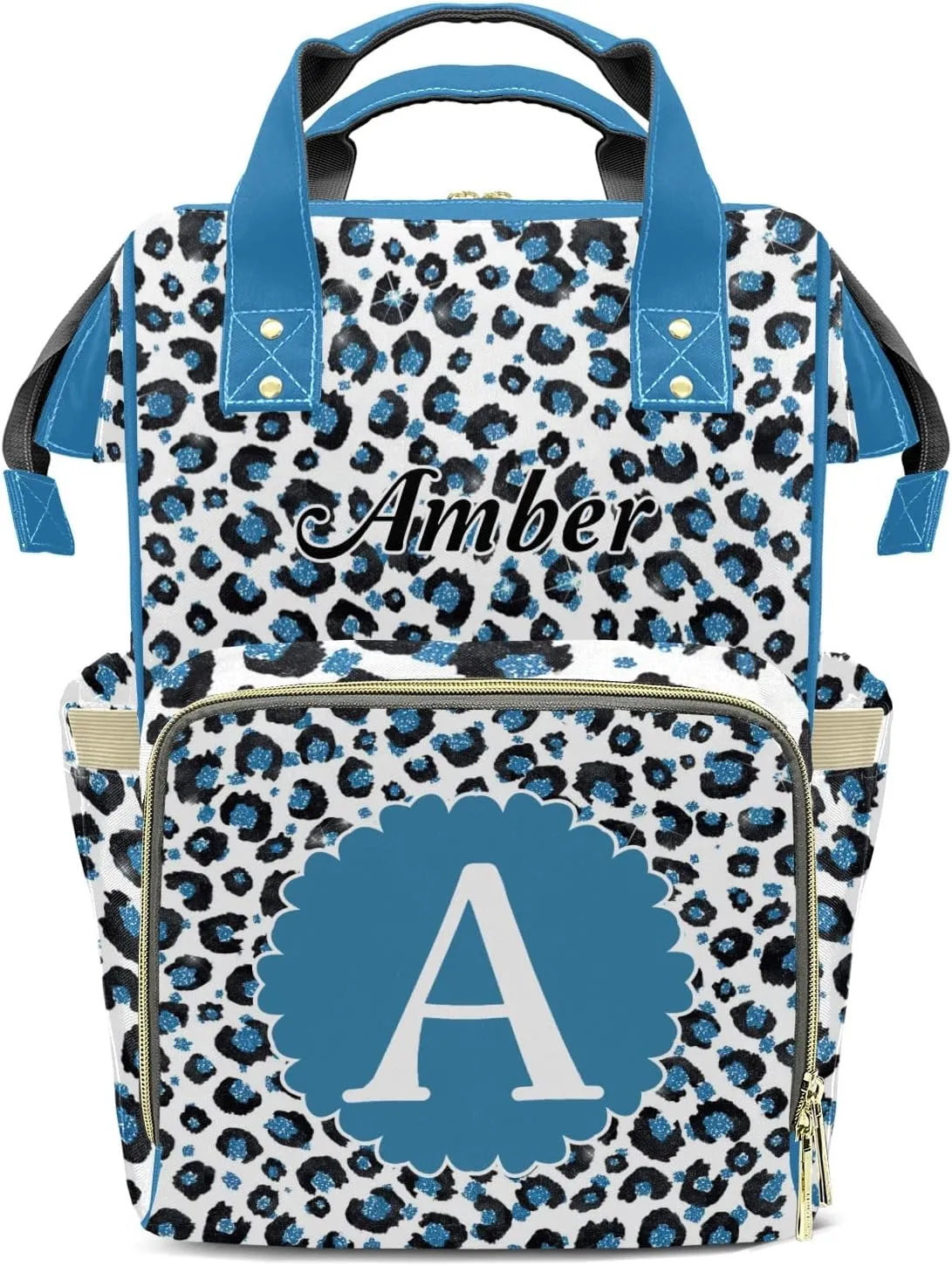 Leopard Print Color Blue Diaper Bags Customized Mummy Nursing Casual Daypack Hiking Camping Baby Bags for Mom