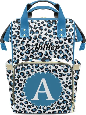 Leopard Print Color Blue Diaper Bags Customized Mummy Nursing Casual Daypack Hiking Camping Baby Bags for Mom