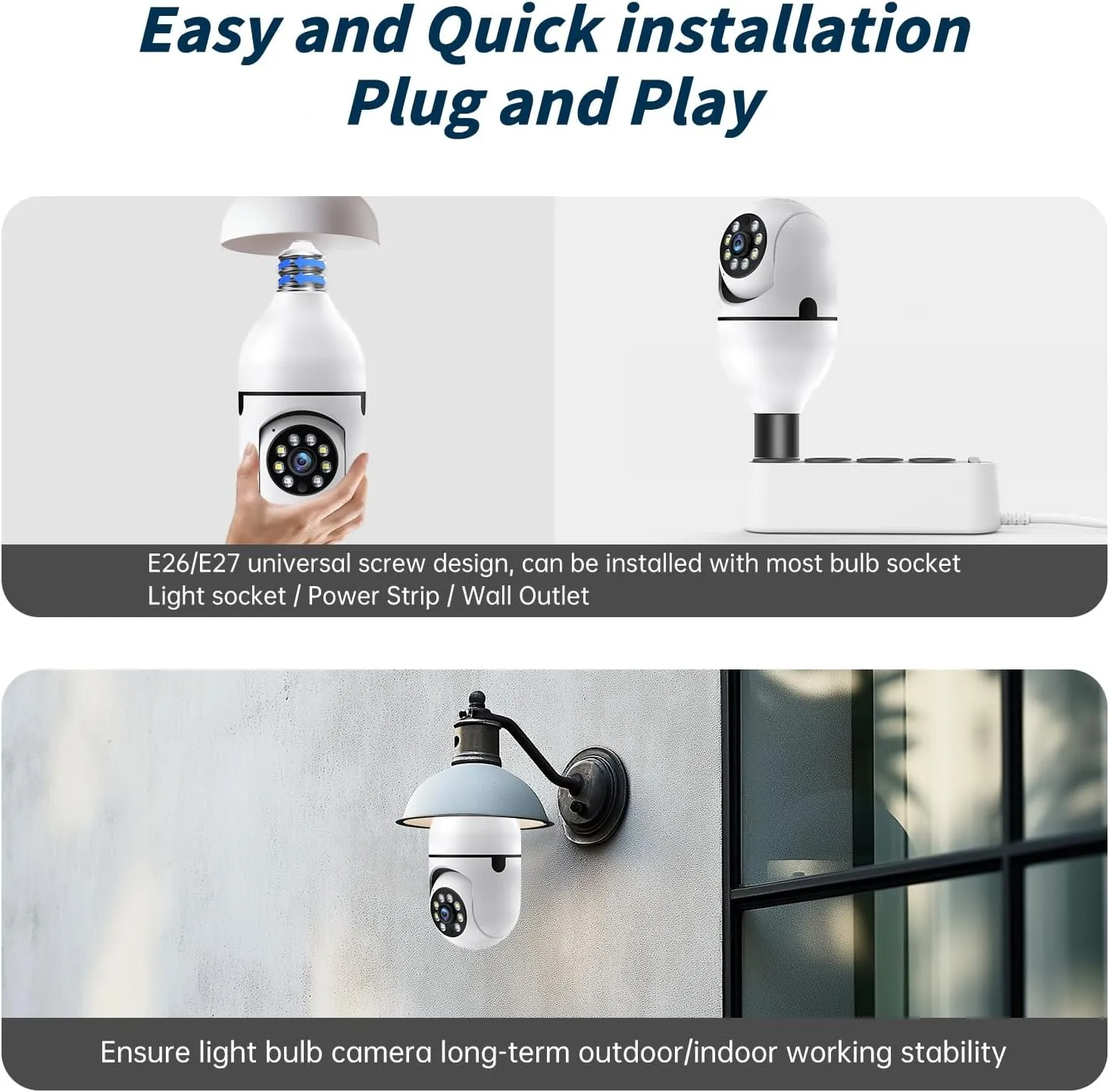 Light Bulb Security Camera, 2.4G 5GHz WiFi Security Cameras Wireless Outdoor Indoor, 2K Bulb Cameras for Home Security Outside, AI Motion Detection & Alarm, Two Way Talk,Color Night Vision 2Pack