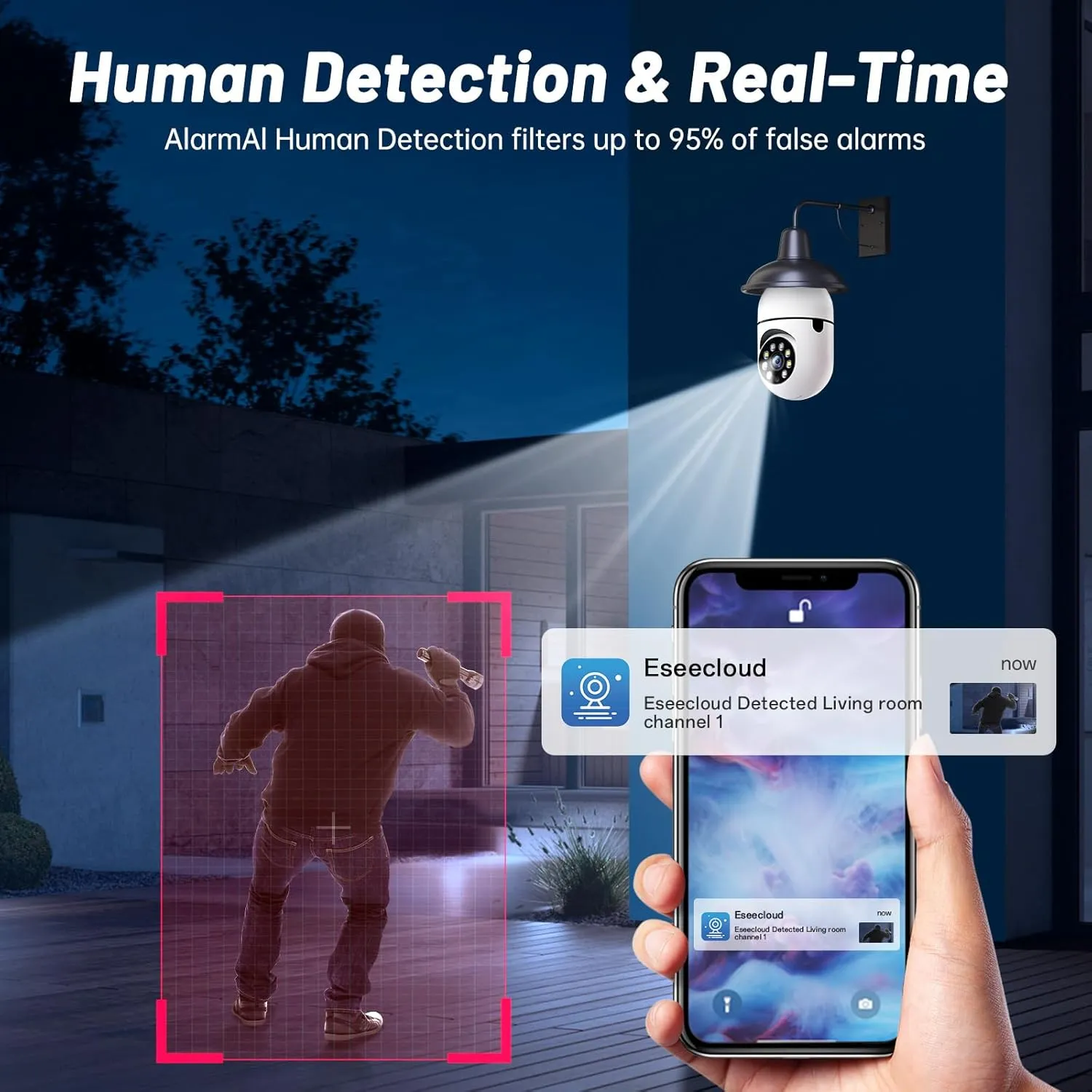 Light Bulb Security Camera, 2.4G 5GHz WiFi Security Cameras Wireless Outdoor Indoor, 2K Bulb Cameras for Home Security Outside, AI Motion Detection & Alarm, Two Way Talk,Color Night Vision 2Pack