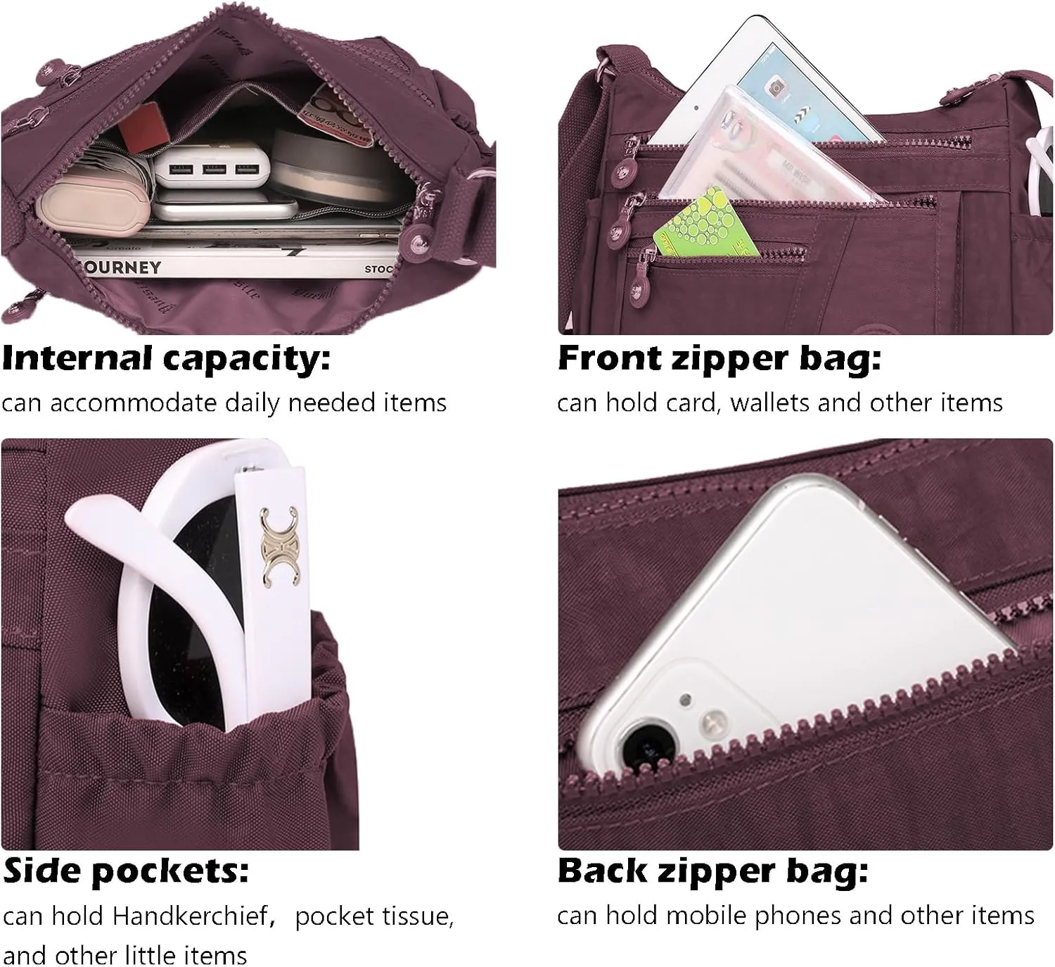 Lightweight Crossbody Bag for Women Shoulder Bag Stylish Nylon Messenger Purse Tote Bag Organizer for Travel