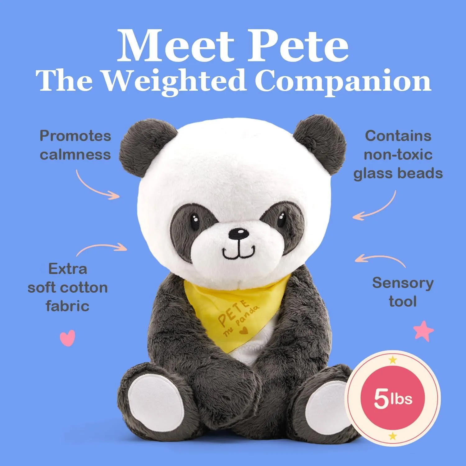Lilly's Love Weighted Stuffed Animal, 5lb | Sensory Plush for Kids & Adults | Machine Washable Plushie w/Removable Inner | Calming Weighted Stuffed Animal for Anxiety, Pete The Panda