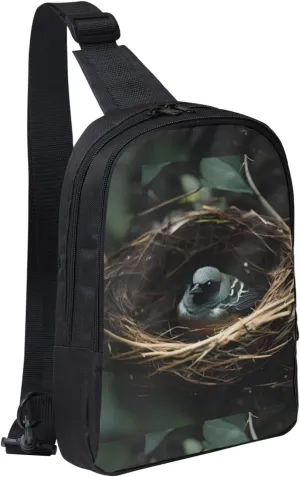 Little Bird Nest Adjustable Strap Large Capacity Double Layer Crossbody Chest Bag 7.7x2.4x11.8in For Camping Travel Daily Leisure Activities