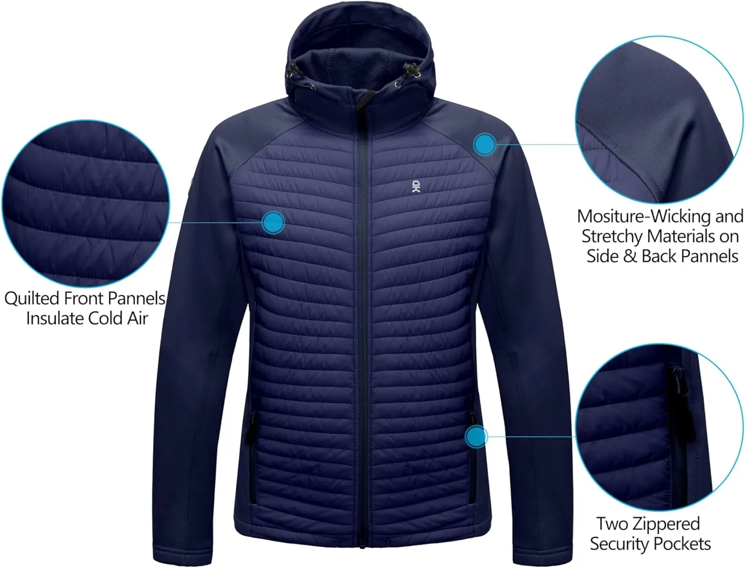 Little Donkey Andy Men's Insulated Running Warm Jacket, Thermal Hybrid Hiking Jacket