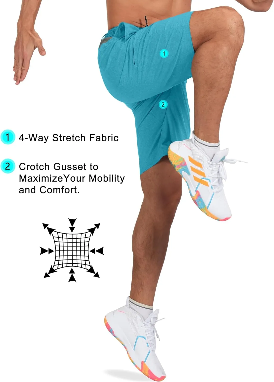 Little Donkey Andy Men's Quick Dry Stretch Shorts for Hiking Golf Travel, with Elastic Waist