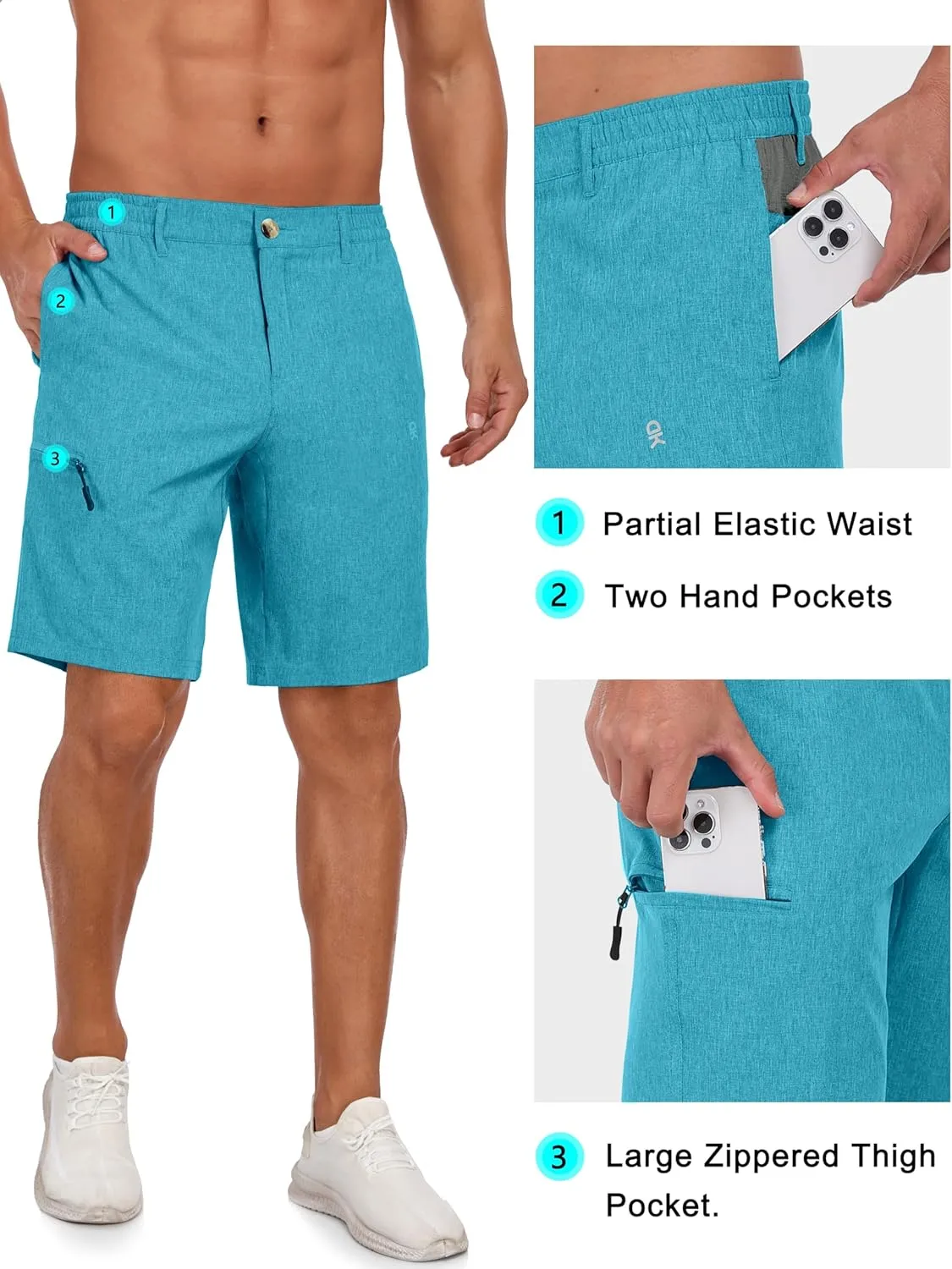 Little Donkey Andy Men's Quick Dry Stretch Shorts for Hiking Golf Travel, with Elastic Waist