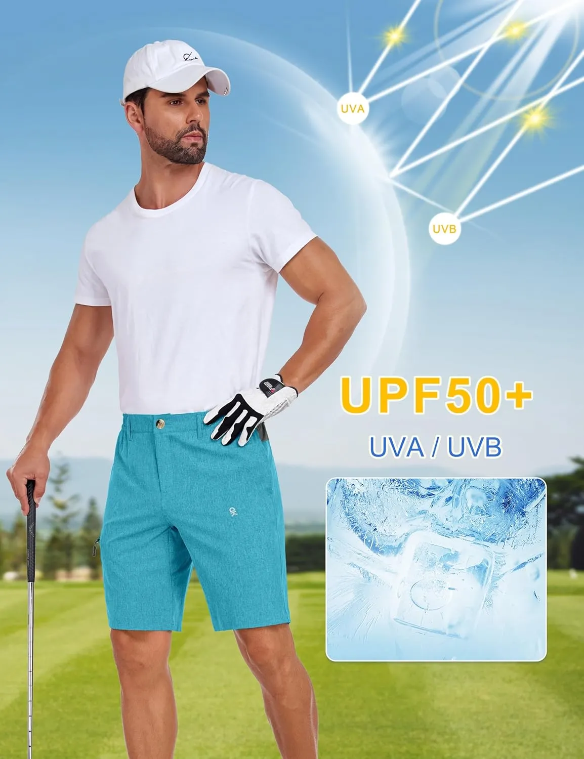 Little Donkey Andy Men's Quick Dry Stretch Shorts for Hiking Golf Travel, with Elastic Waist