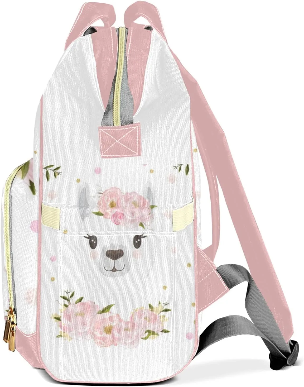 Llama Blush Floral Pink Diaper Backpack with Name Custom Backpack Mommy Nappy Baby Bag Waterproof Casual Travel Daypack Tote Bag for Mom Dad