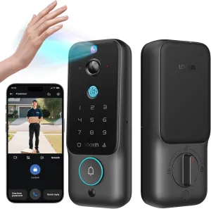 Lockin Veno Plus Palm Vein Video Smart Lock with 2K 180° Camera, Fingerprint Recognition, Keyless Entry, Built-in Wi-Fi, 8GB Storage, Suitable for Front Door, No Monthly Fee (Plus)