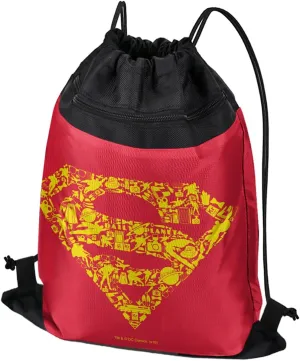 LOGOVISION Superman Superman Icons Logo Drawstring Backpack Sports Bag Sackpack 17" x 13", Perfect for Gym, Yoga or Practice
