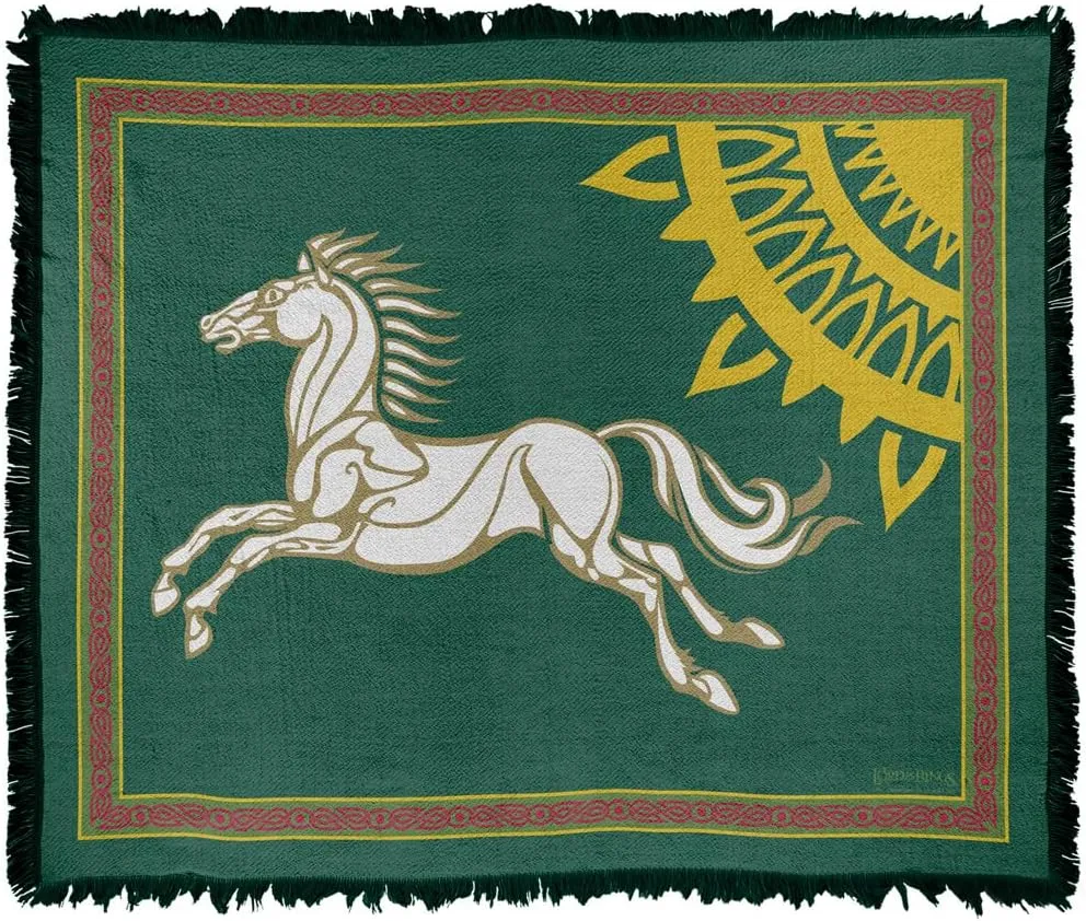 LOGOVISION The Lord of The Rings Blanket, 50"x60" Rohan Banner Woven Tapestry Cotton Blend Fringed Throw Blanket
