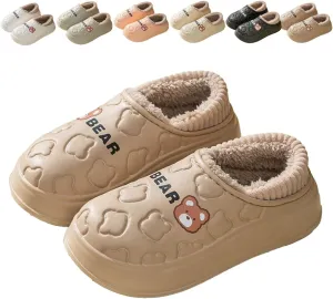 Loizziuy Bear Spring Winter Outdoor Slippers for women Home Anti-Slip Plush Backless Cotton-Padded Silent Waterproof Indoor Warm