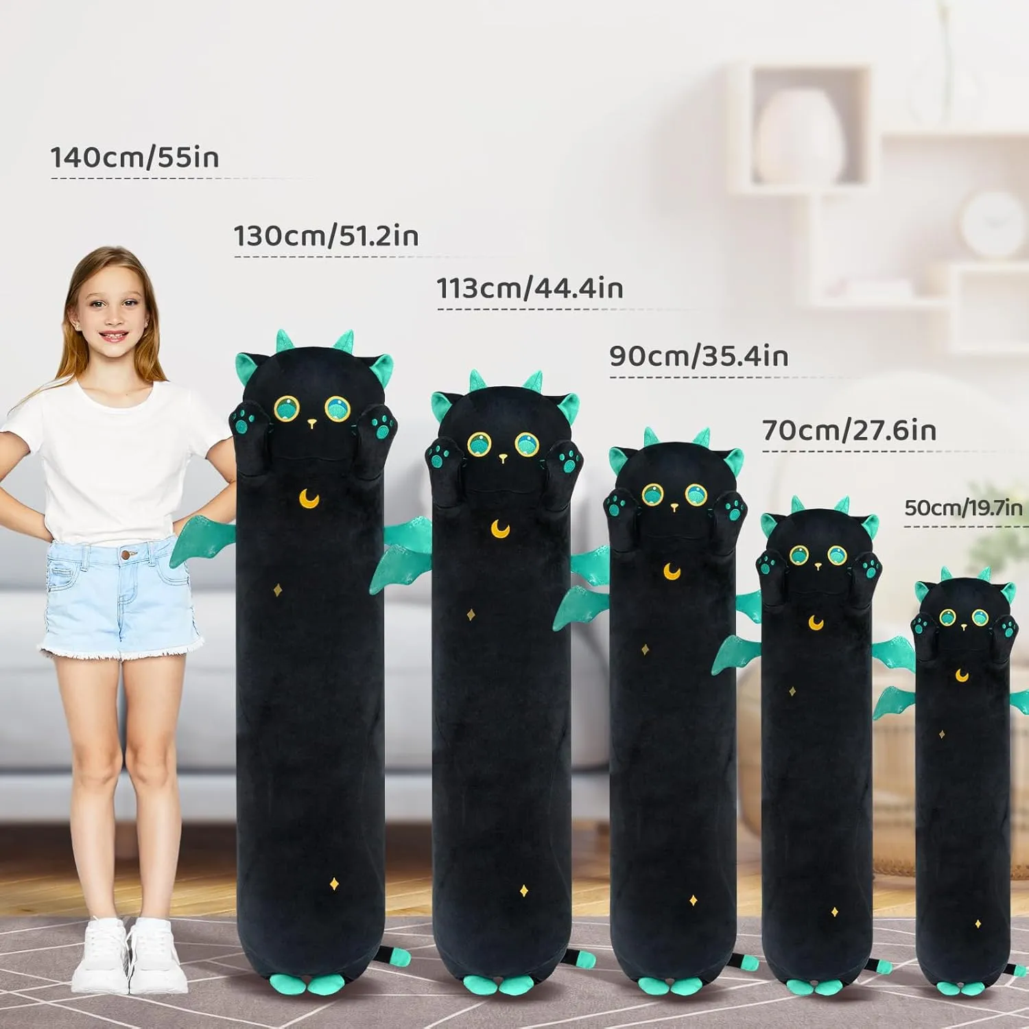 Long Cat Plush Body Pillow – Cute Black Cat Plushies Soft Stuffed Animal, Extra-Long Cuddle Pillow, Gift for Kids & Girls 28"