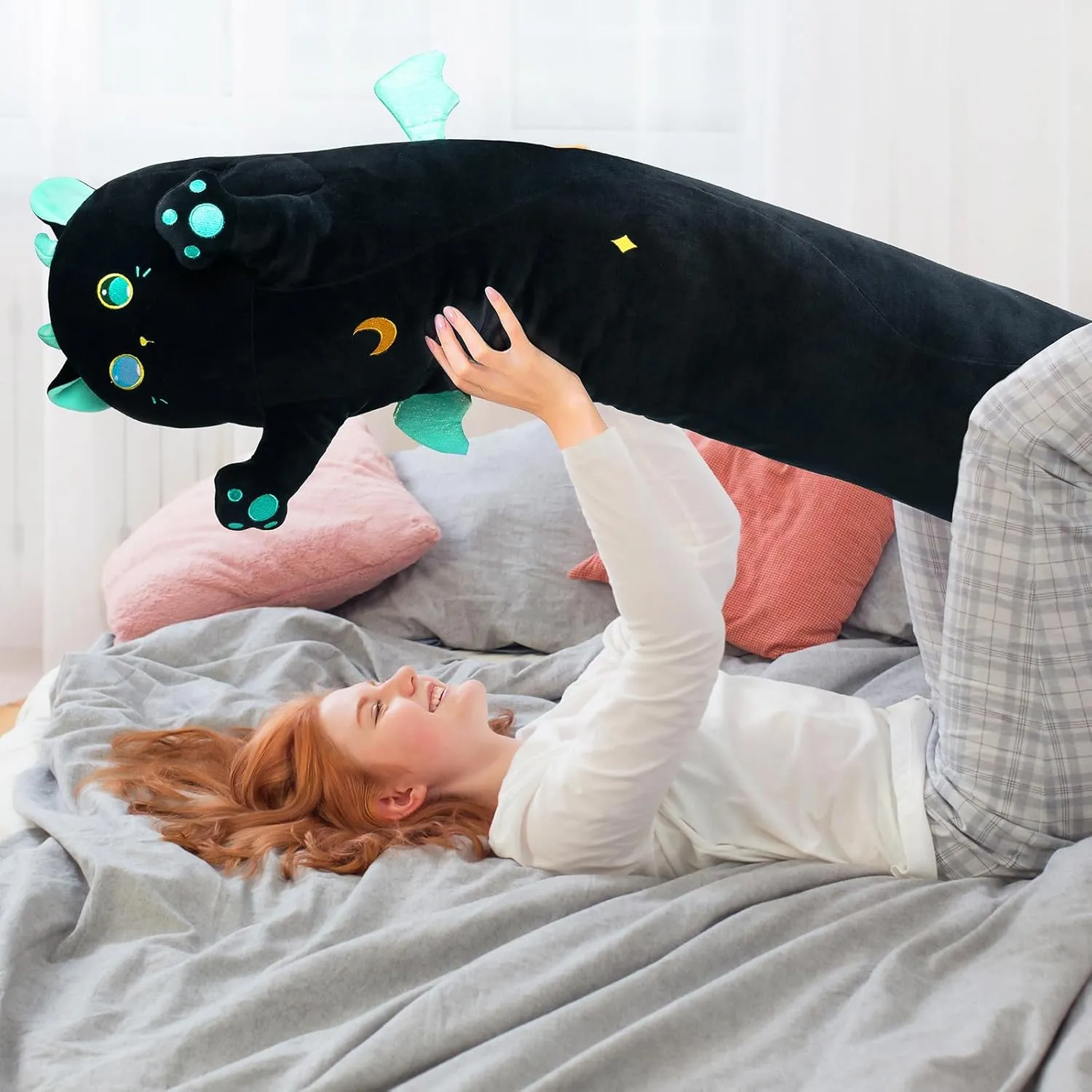 Long Cat Plush Body Pillow – Cute Black Cat Plushies Soft Stuffed Animal, Extra-Long Cuddle Pillow, Gift for Kids & Girls 28"