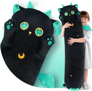 Long Cat Plush Body Pillow – Cute Black Cat Plushies Soft Stuffed Animal, Extra-Long Cuddle Pillow, Gift for Kids & Girls 28"