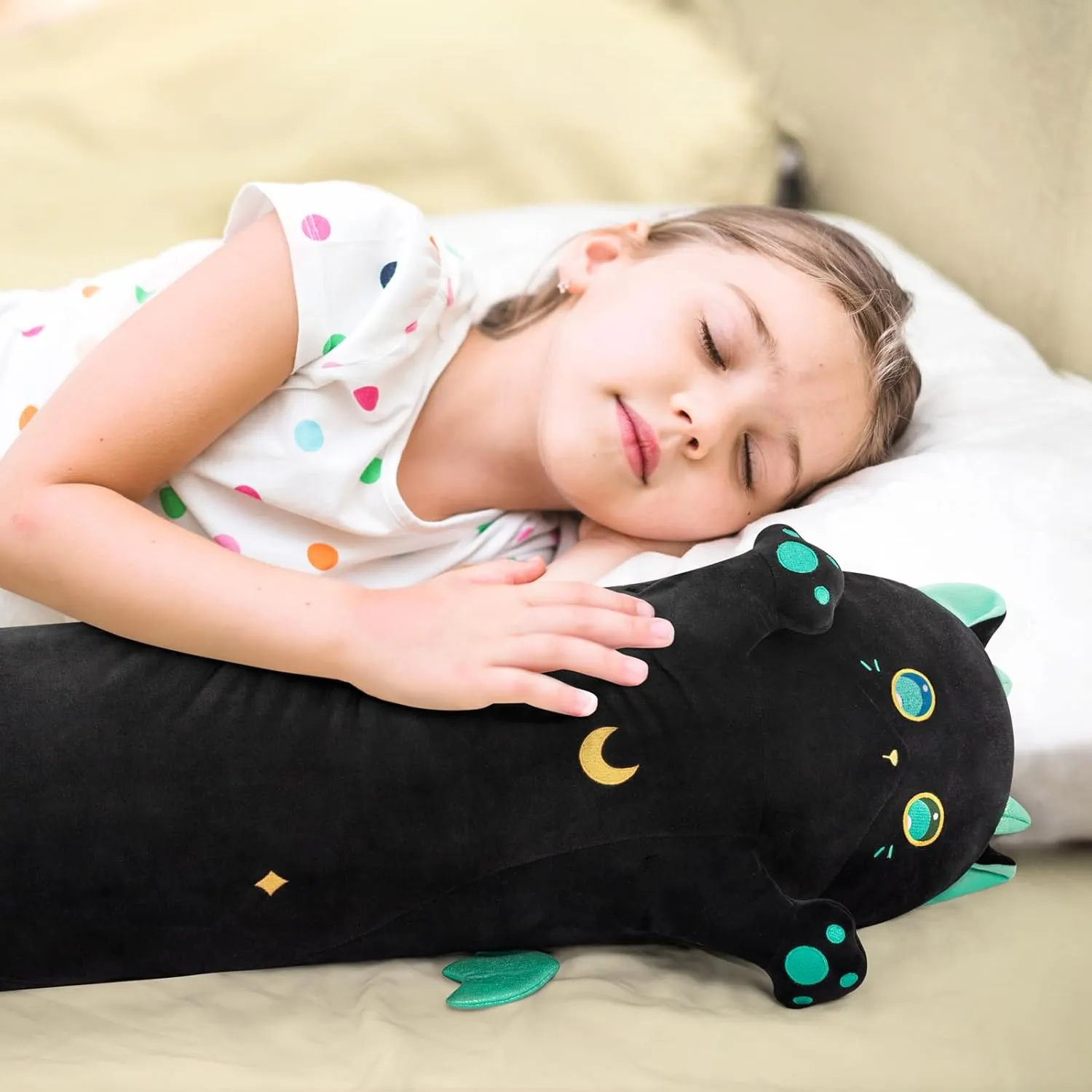 Long Cat Plush Body Pillow – Cute Black Cat Plushies Soft Stuffed Animal, Extra-Long Cuddle Pillow, Gift for Kids & Girls 28"