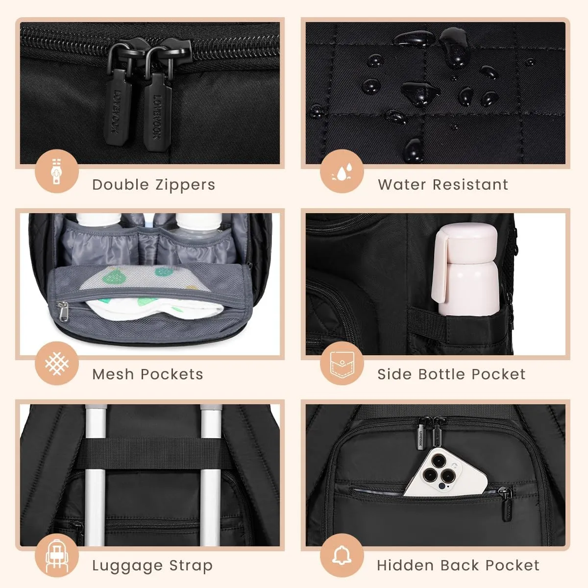 LOVEVOOK Diaper Bag Backpack Large Capacity Baby Bag with Portable Changing Pad, Multifunction Baby Travel Backpack