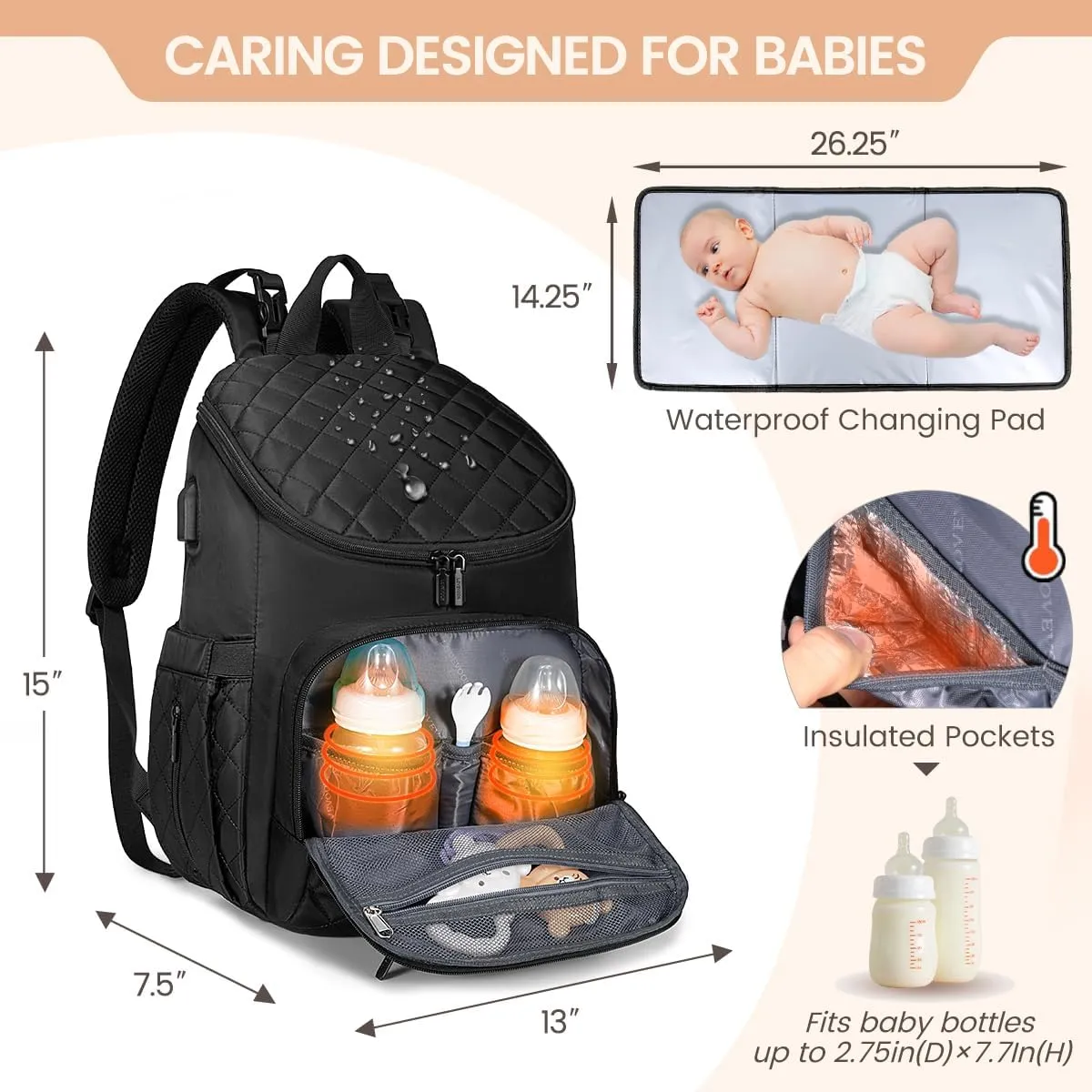 LOVEVOOK Diaper Bag Backpack Large Capacity Baby Bag with Portable Changing Pad, Multifunction Baby Travel Backpack