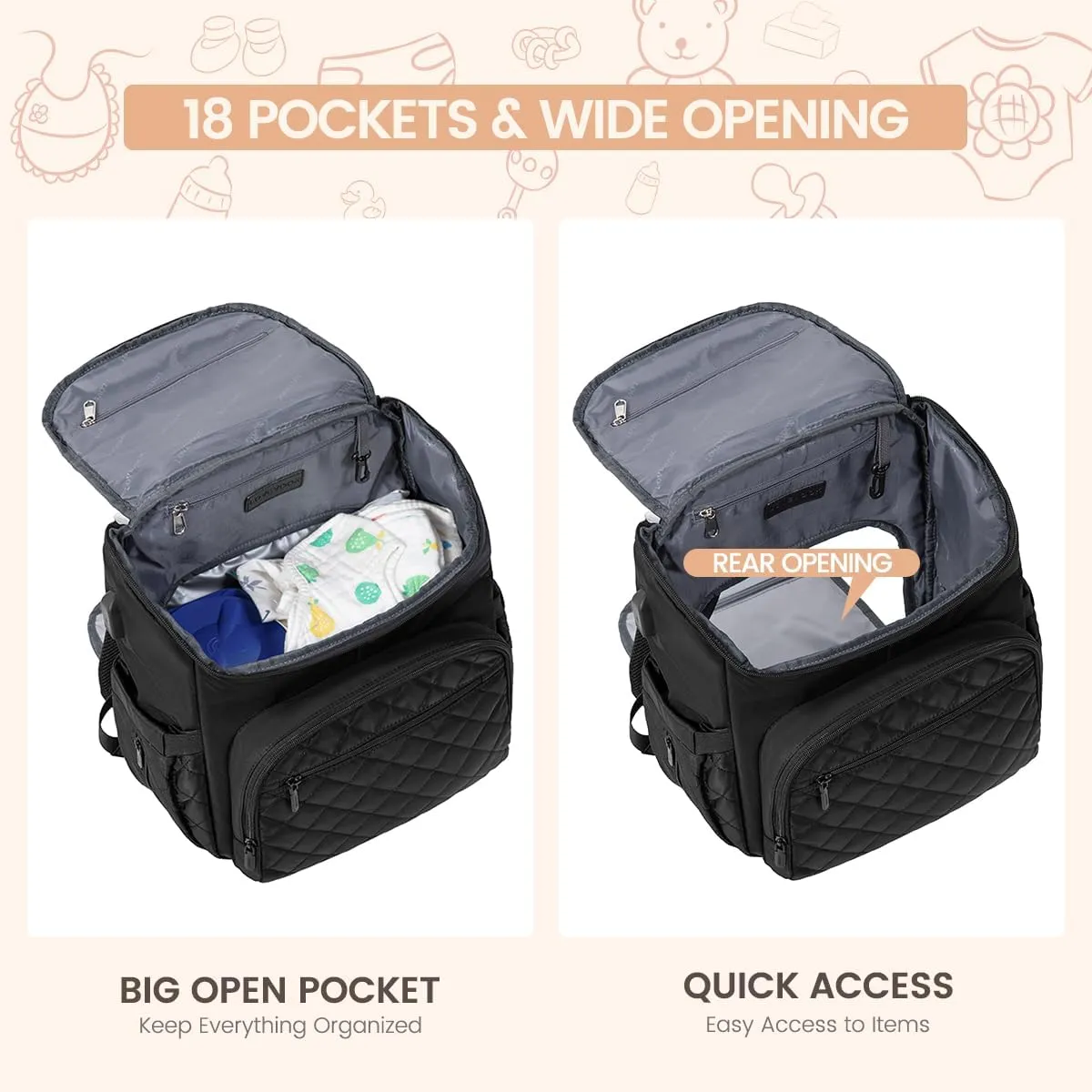 LOVEVOOK Diaper Bag Backpack Large Capacity Baby Bag with Portable Changing Pad, Multifunction Baby Travel Backpack
