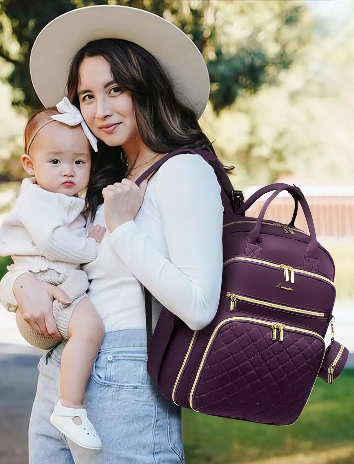 LOVEVOOK Diaper Bag Backpack, Quilted Baby Bag with Changing Pad & Pacifier Holder,Maternity Baby Changing Bags,Purple