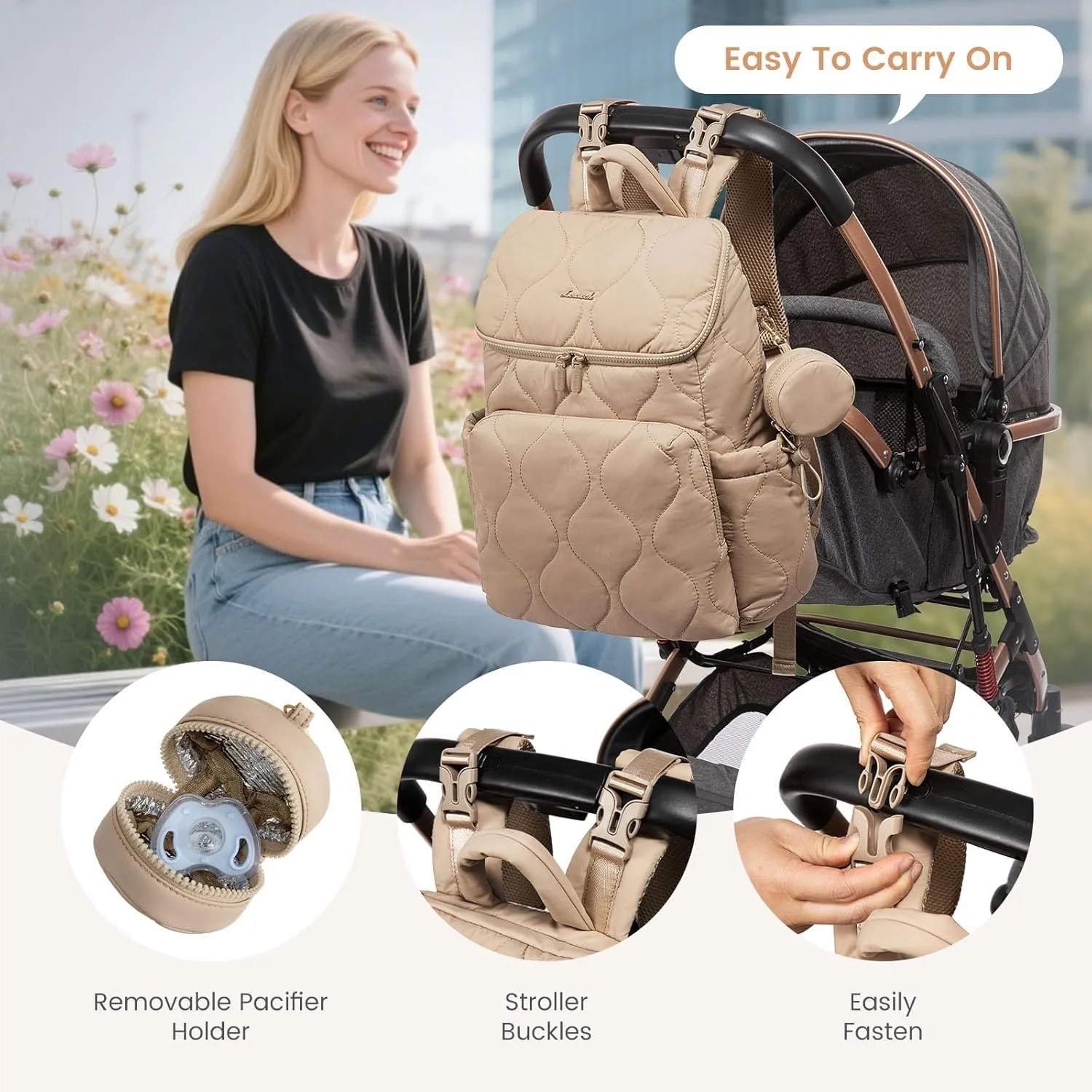 LOVEVOOK Diaper Bag Backpack,Lightweight Baby Diaper Bag for Moms Dads,Baby Bag for Boys Girls with Insulated Pockets, Changing Pad, Stroller Straps and Pacifier Case,Khaki