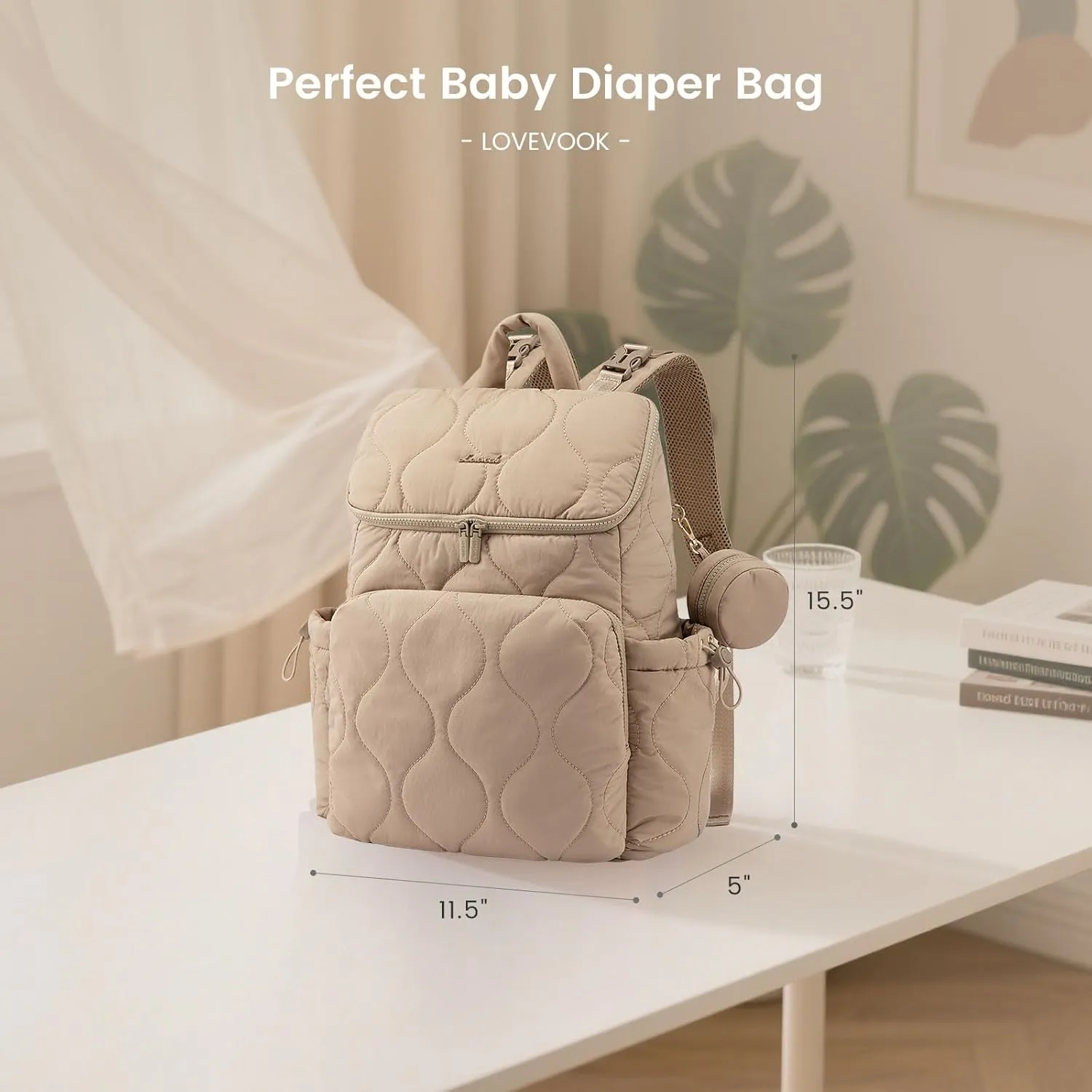 LOVEVOOK Diaper Bag Backpack,Lightweight Baby Diaper Bag for Moms Dads,Baby Bag for Boys Girls with Insulated Pockets, Changing Pad, Stroller Straps and Pacifier Case,Khaki