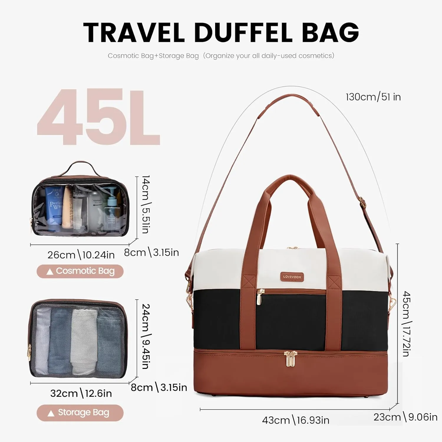 LOVEVOOK Weekender Bag, Large Travel Duffel Bag for Women with 2 Packing Cubes, Carry on Overnight Bag with Shoe Compartment, Mom Hospital Bags for Labor and Delivery
