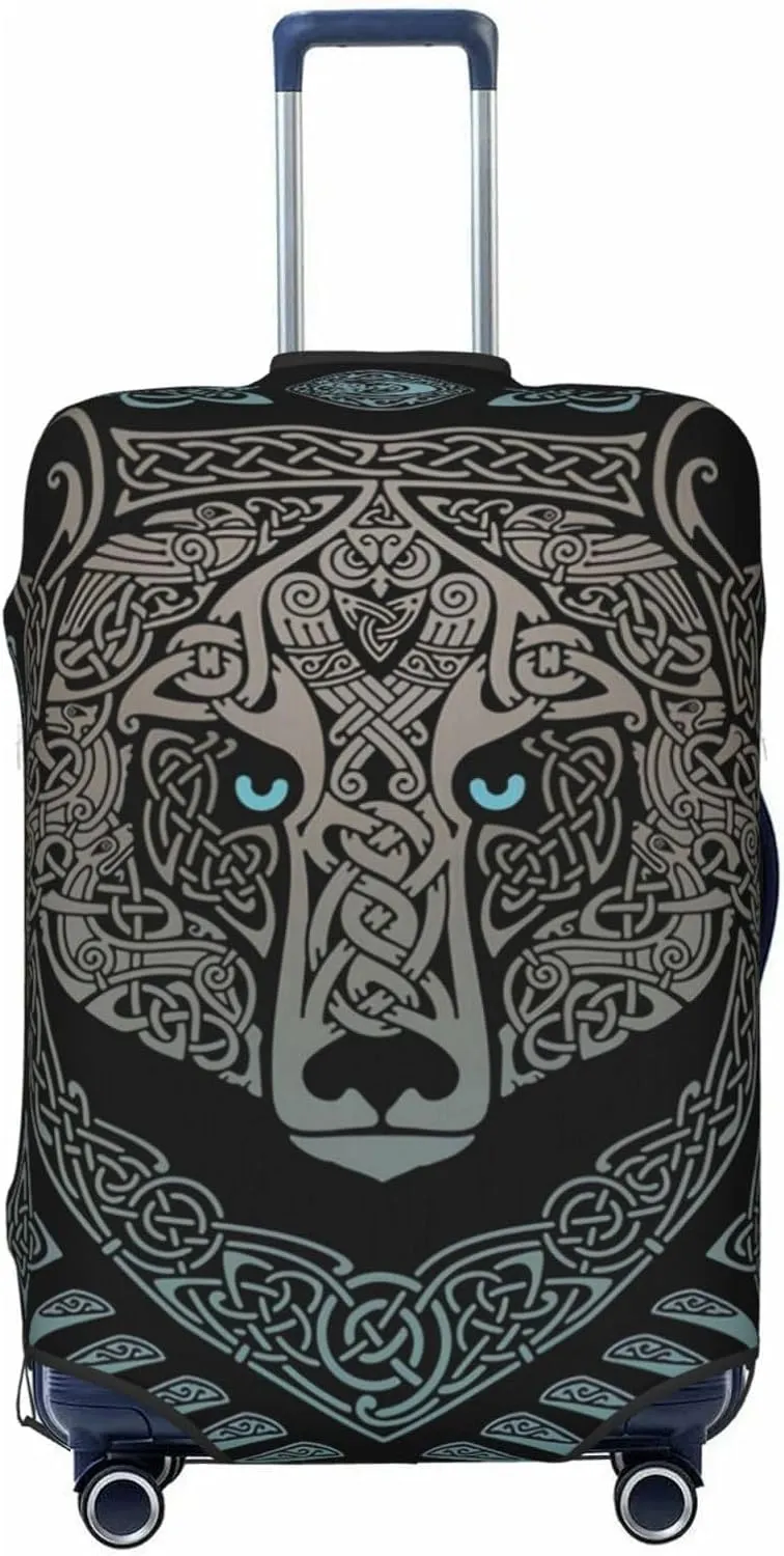 Luggage Cover For Travel Old Vikings Bear Norse Mythology Rune Odin– High Elasticity Business Trips 20-28 Inch.