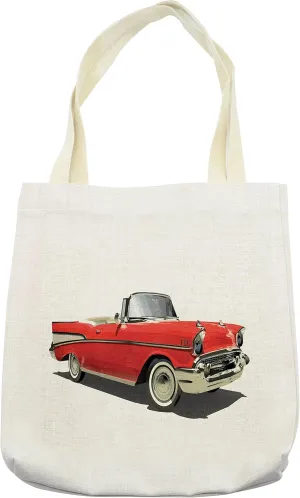 Lunarable Cars Tote Bag, Old-Fashioned Car with Open Roof Top Past Times Transportation Theme, Cloth Linen Reusable Bag for Shopping Books Beach and More, 16.5" X 14", Cream