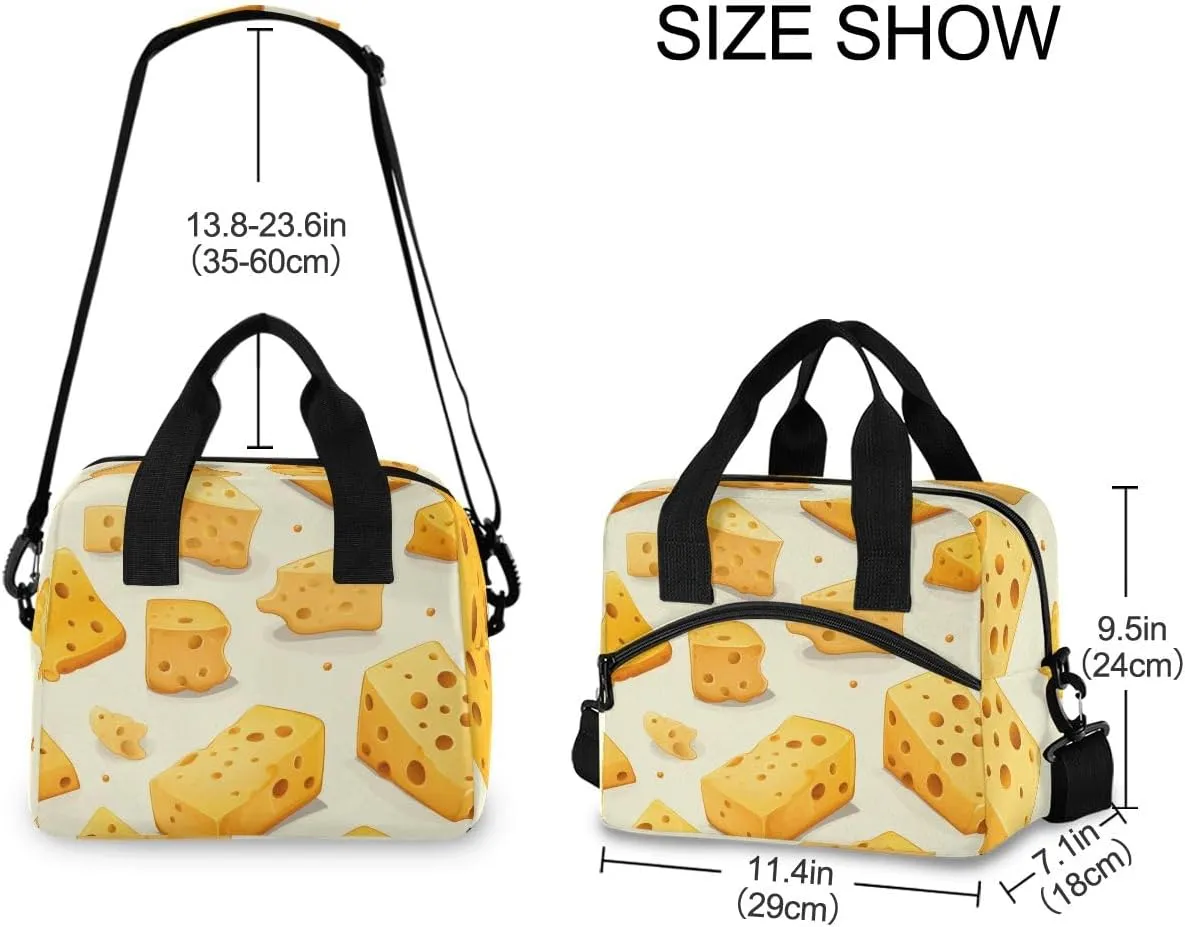 Lunch Bag Cheese Insulated Lunch Box for Women Men Tote Bag with Detachable Shoulder Strap for Office School Picnic Hiking