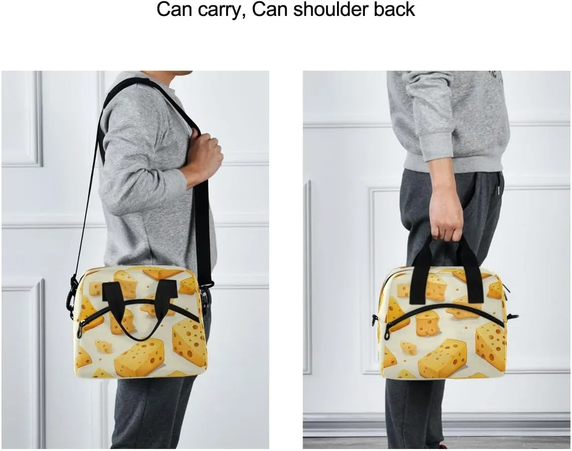 Lunch Bag Cheese Insulated Lunch Box for Women Men Tote Bag with Detachable Shoulder Strap for Office School Picnic Hiking