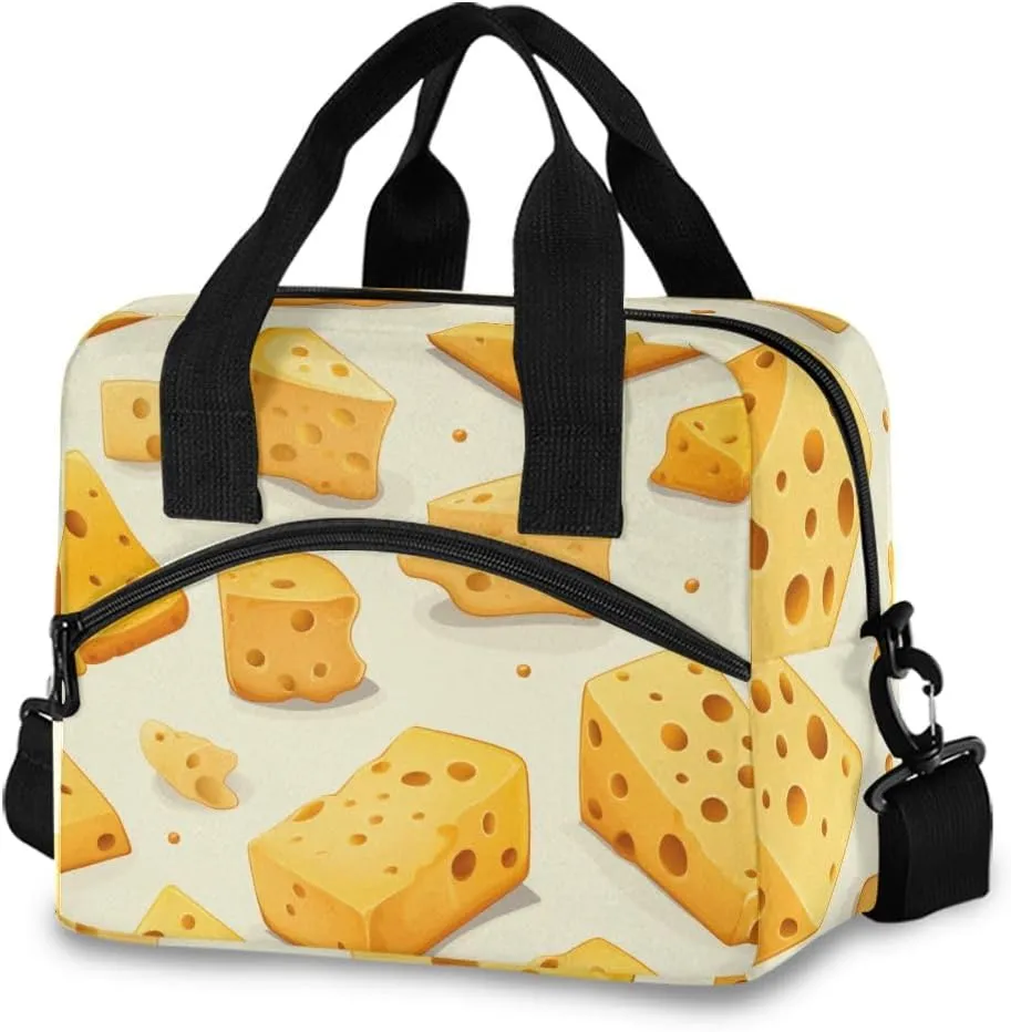 Lunch Bag Cheese Insulated Lunch Box for Women Men Tote Bag with Detachable Shoulder Strap for Office School Picnic Hiking