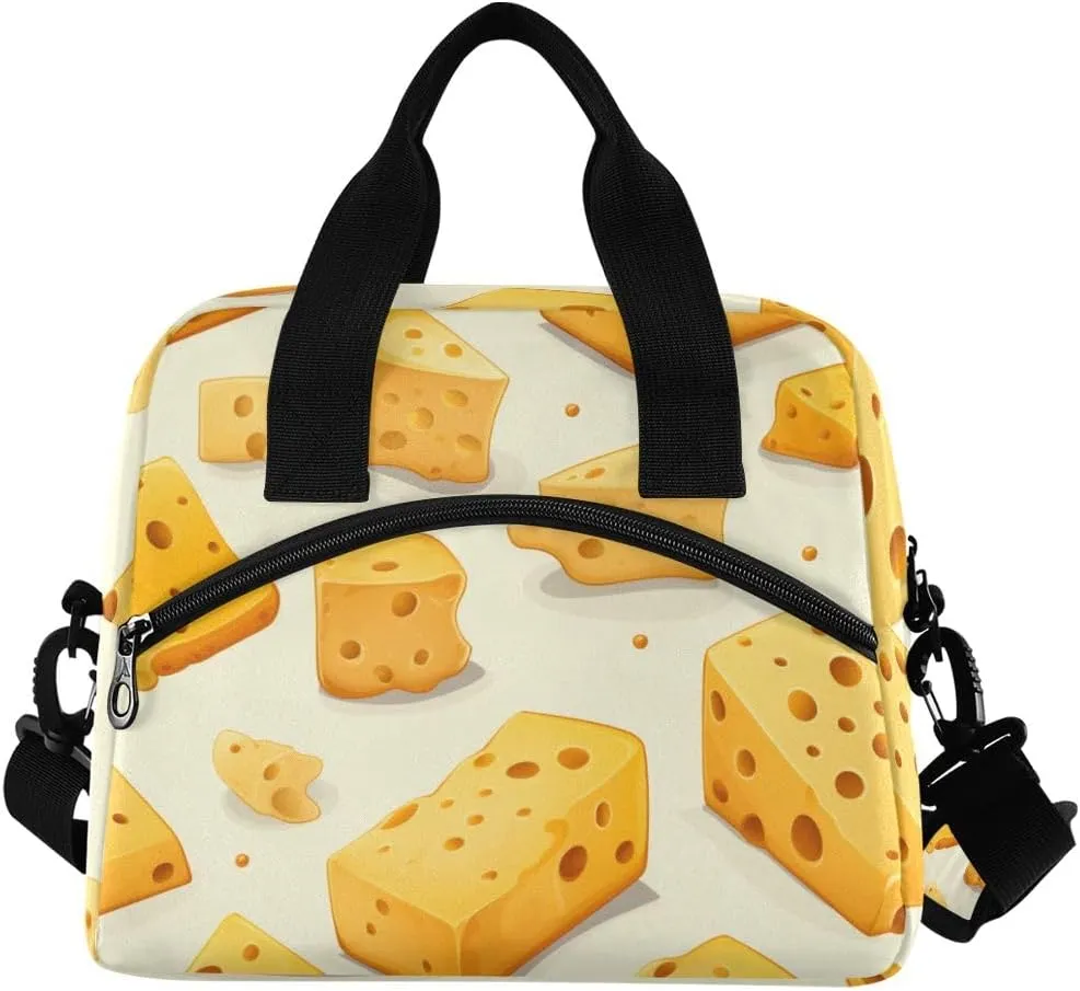 Lunch Bag Cheese Insulated Lunch Box for Women Men Tote Bag with Detachable Shoulder Strap for Office School Picnic Hiking