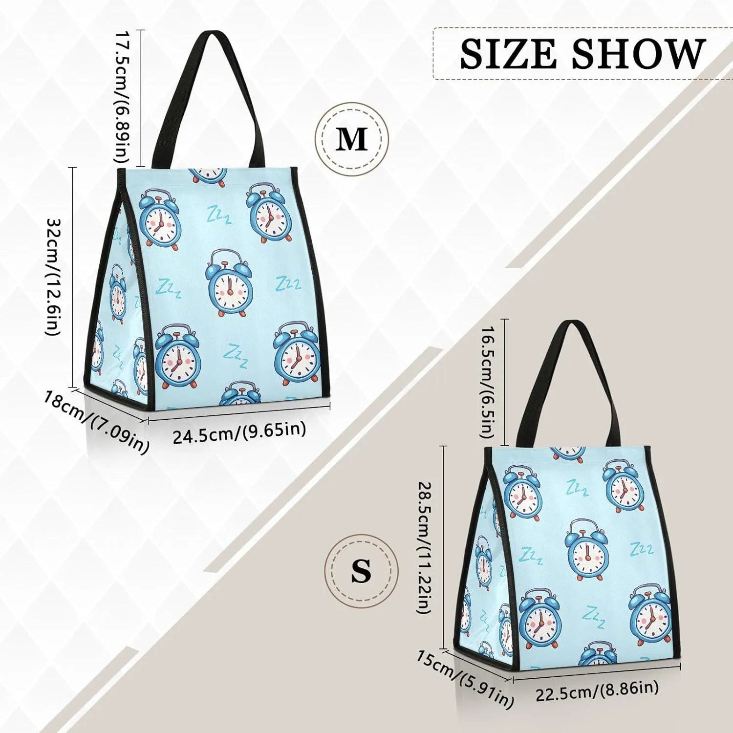 Lunch Bag Insulated Box Cooler Bag For Men Reusable Leakproof Blue Alarm Clock Container Beach Large