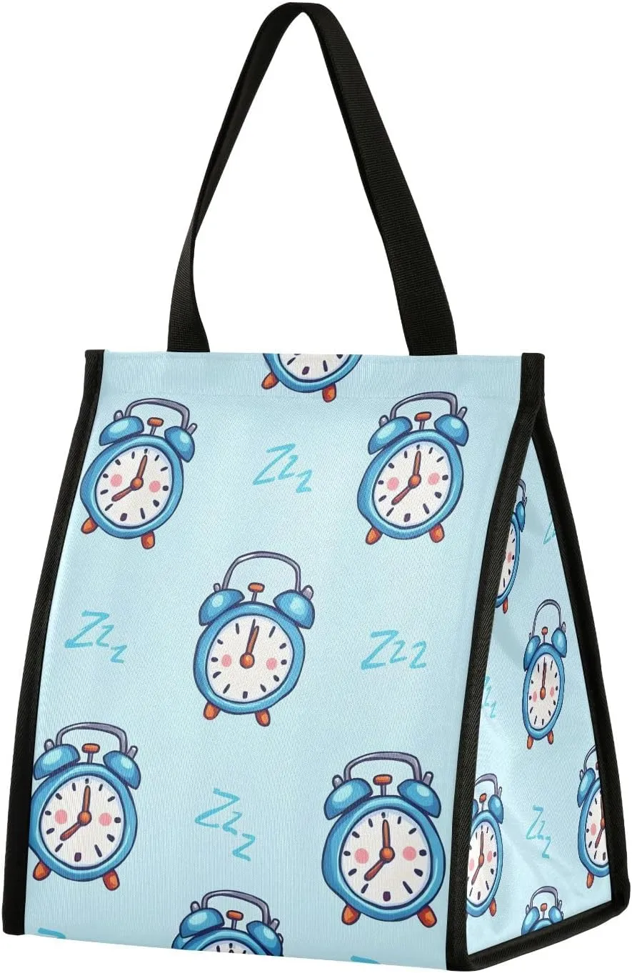 Lunch Bag Insulated Box Cooler Bag For Men Reusable Leakproof Blue Alarm Clock Container Beach Large
