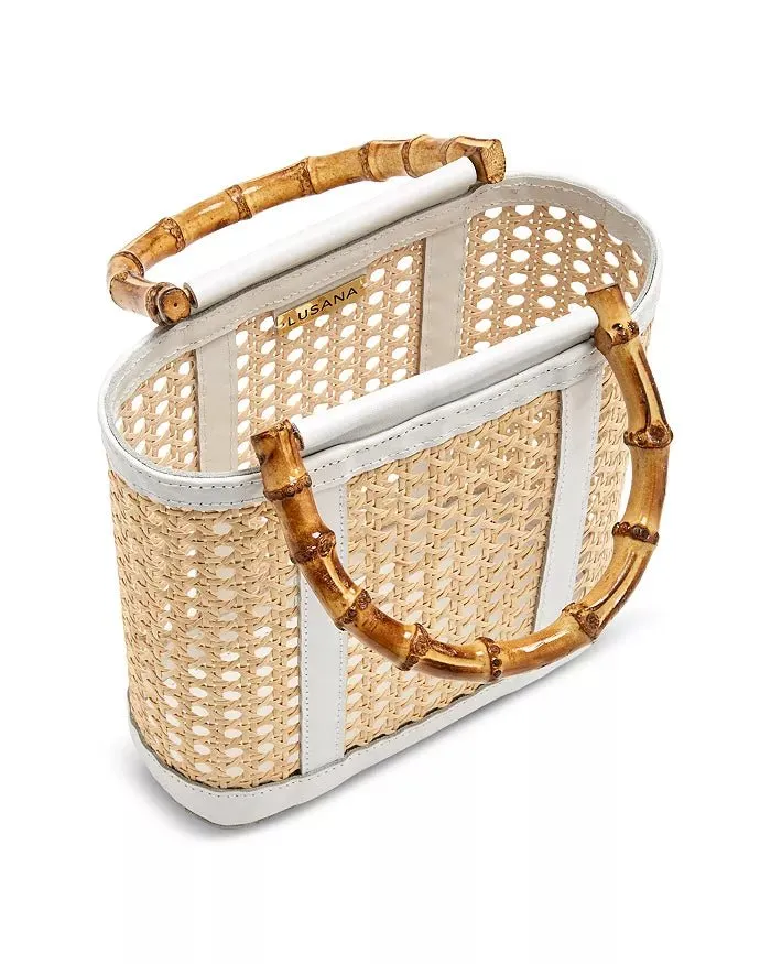 Lusana Emerald Open Weave Rattan Mini Tote