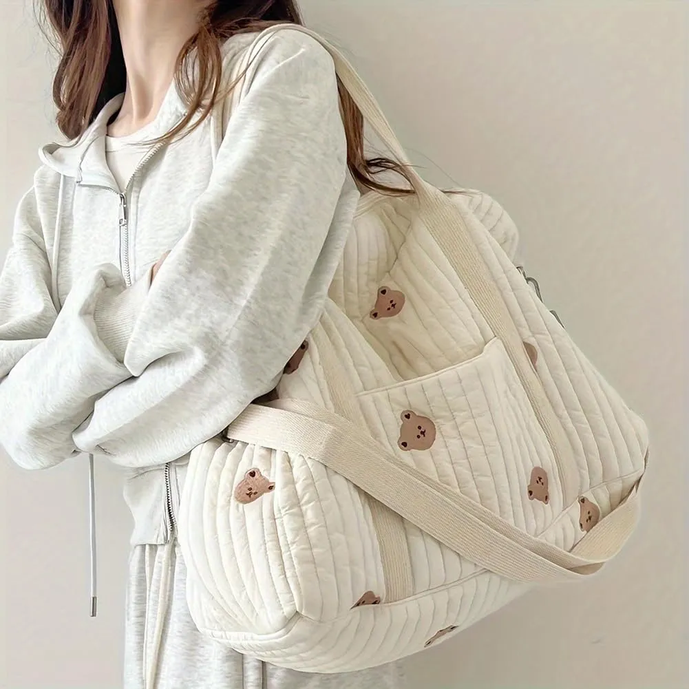 Lushandy Large Diaper Bag Tote, Cute Diaper Bag Puffer Travel Diaper Bag with Long Stap Hospital Bag Maternity Bag Nurse Bag