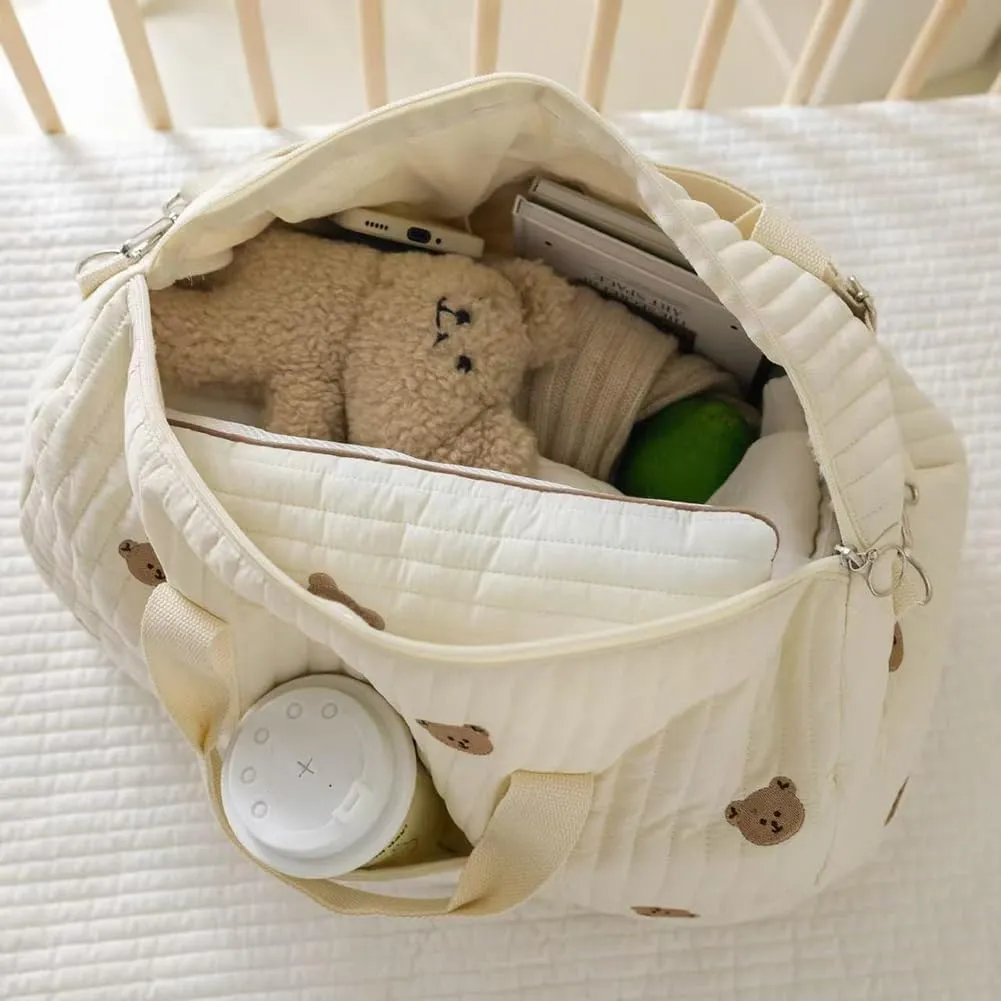 Lushandy Large Diaper Bag Tote, Cute Diaper Bag Puffer Travel Diaper Bag with Long Stap Hospital Bag Maternity Bag Nurse Bag