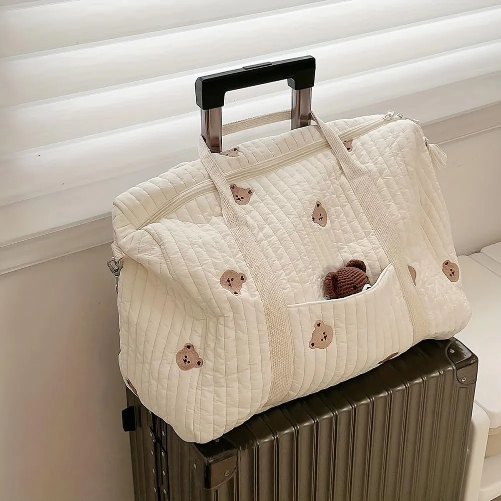 Lushandy Large Diaper Bag Tote, Cute Diaper Bag Puffer Travel Diaper Bag with Long Stap Hospital Bag Maternity Bag Nurse Bag