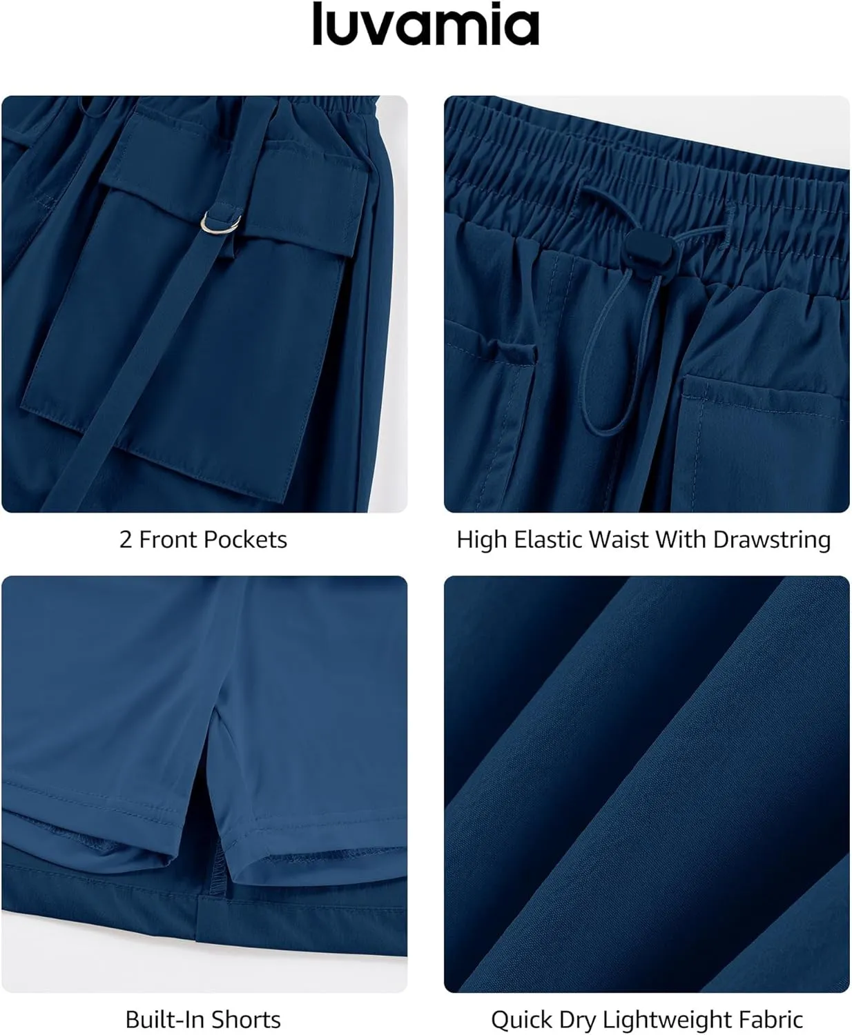 luvamia Skorts for Woman High Waisted Cargo Pocket Elastic Waist Fast Dry Casual Hiking Tennis Sports Skirts with Shorts