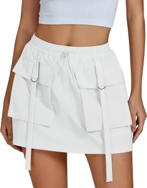 luvamia Skorts for Woman High Waisted Cargo Pocket Elastic Waist Fast Dry Casual Hiking Tennis Sports Skirts with Shorts